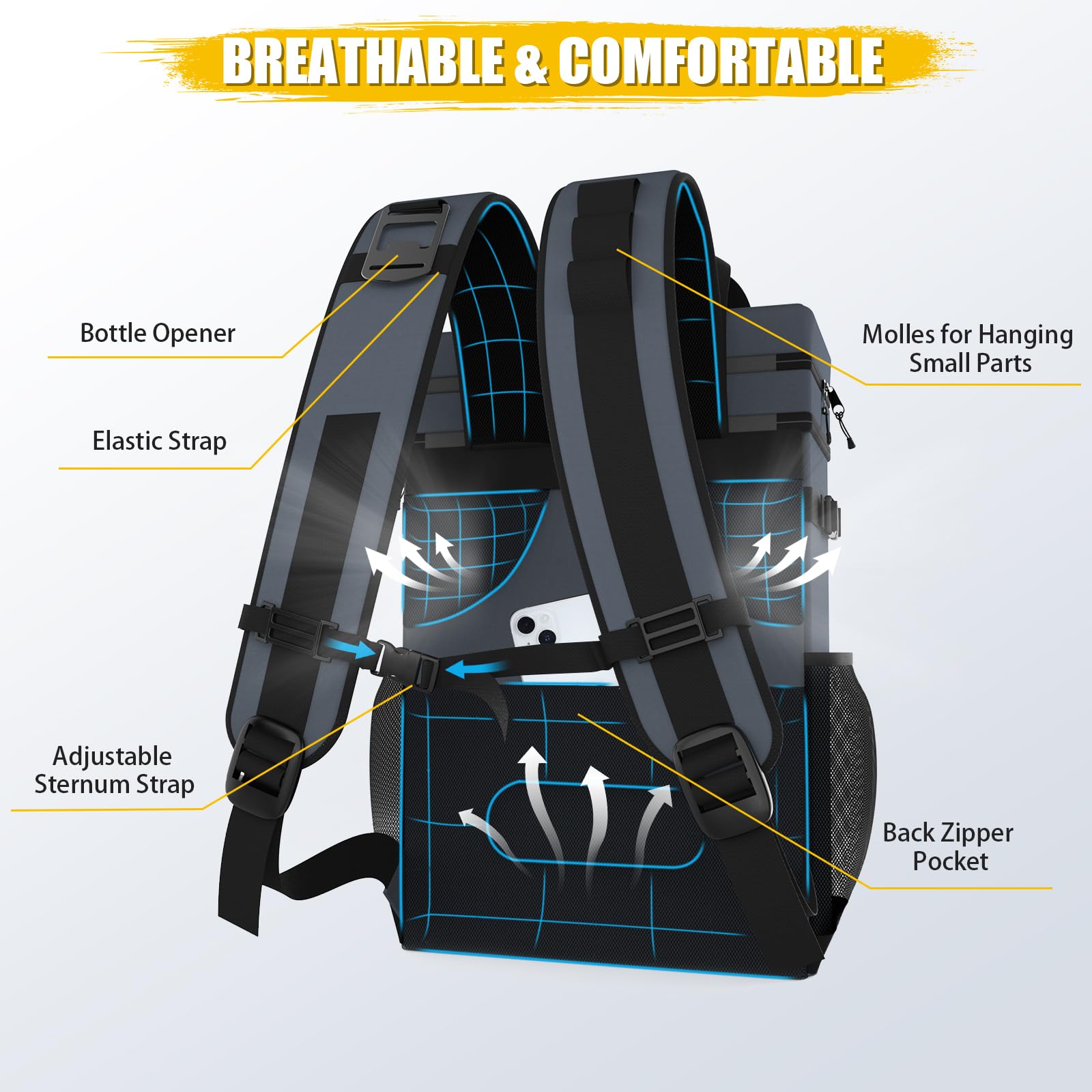 Kühlrucksack 30L Kühltasche Rucksack Groß Faltbar, 40 Dosen Kühl Thermo Rucksack Gross Isolierte Kühltasche mit Kühlfach Kühlrucksäcke Einkaufsrucksack für Strand/Picknick/Camping/BBQ/Ausflüge