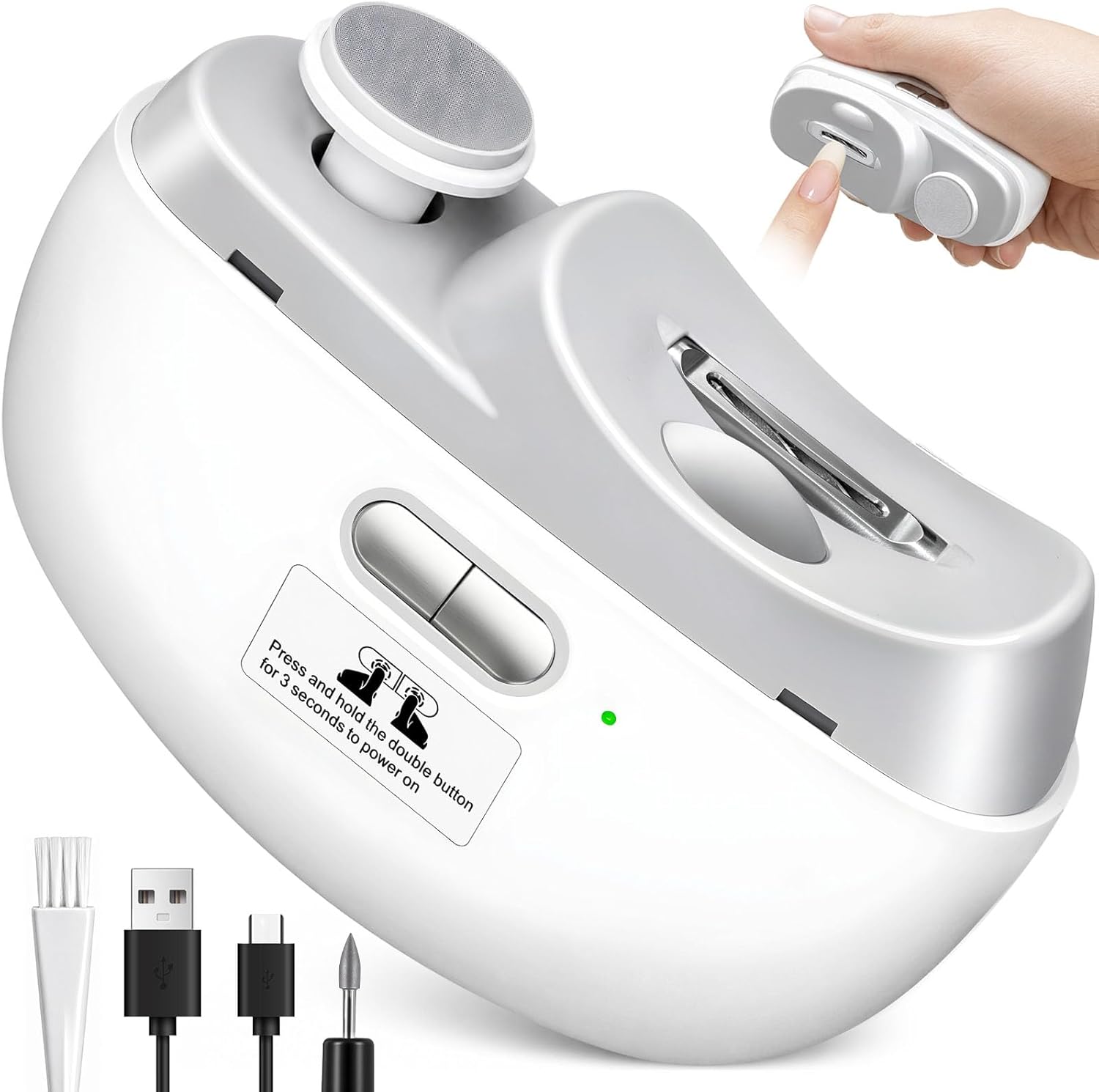 Electric Nail Clipper, 3 in 1 Nail Trimmer & Electric Nail File with Debris Collection, One Touch Rechargeable Baby Nail Trimmer Electric for Seniors, Adults, Kids