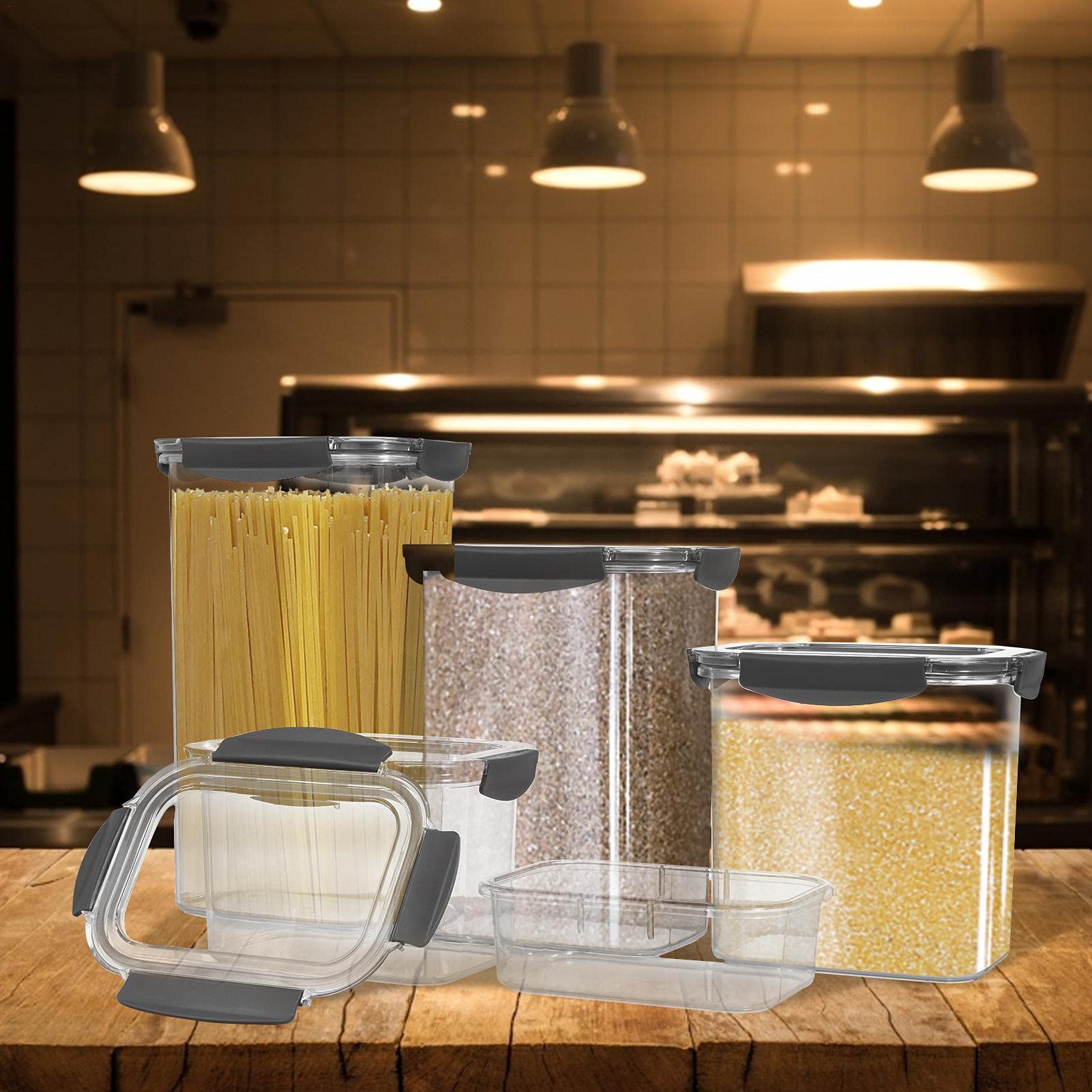 Botes Cocina Almacenaje Plastico, Juego De 5 Botes De | Almacenamiento Cocina con Tapa, Sin BPA Contenedores Herméticos 0,98/1,9/3/4/5 L