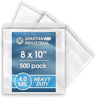 Spartan Industrial - 8â€ X 10â€ (500 Count) Thick 4 Mil Clear Reclosable Zip Plastic Poly Bags with Resealable Lock Seal Zipper - Heavy Duty and Durable