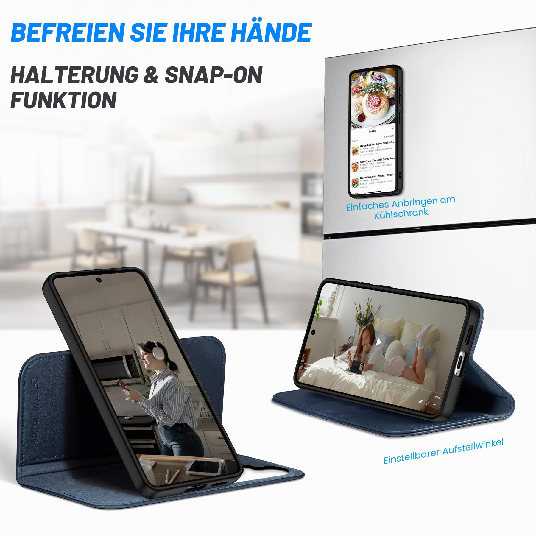 SHIELDON Abnehmbare Lederhülle für Galaxy S26 6,3" 5G 2026, Marineblau