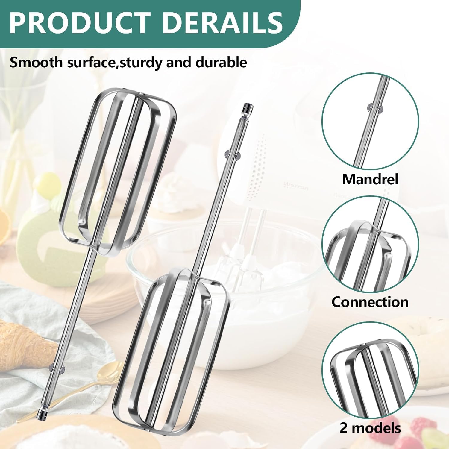 HASANBAR Hand Mixer Attachments, Hand Mixer Beaters Compatible with Hamilton Beach Hand Mixers 62682RZ, 62692, 62695V, 64699, Replacement Parts for Hamilton Beach Hand Mixer Beaters, 2 Pack - Image 3