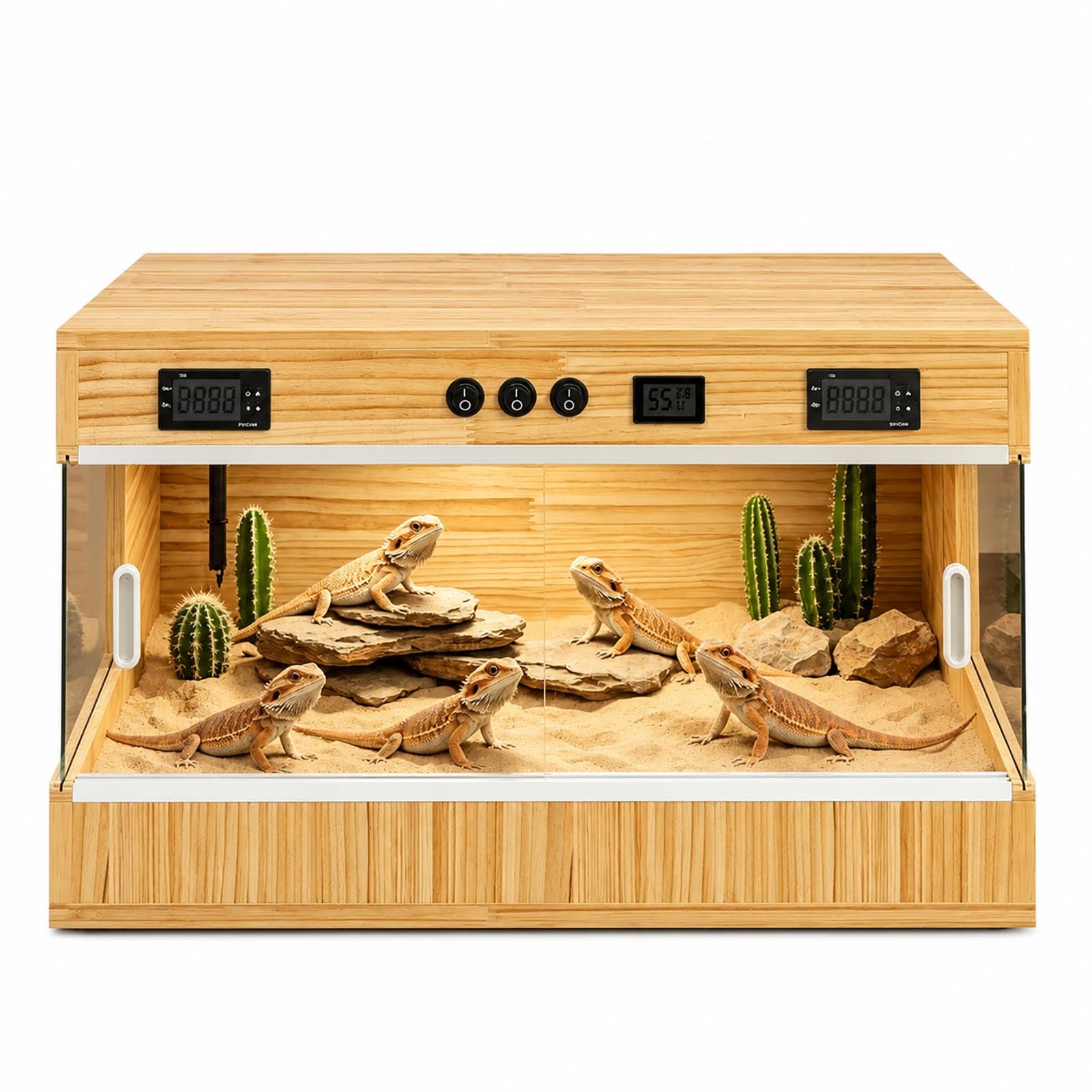 Vivario para reptiles de madera maciza con doble termostato inteligente, recinto de 3 cristales HD con zonas de calefacción independientes, terrario ventilado para pogona, tortuga y lagartija(Small)