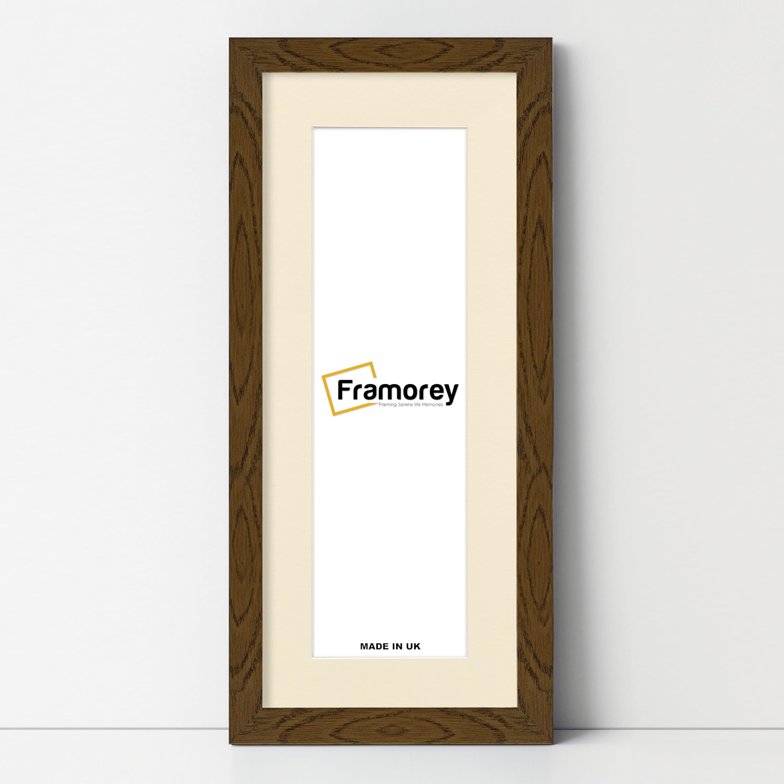 FRAMOREY Panoramic Style Oxford Flat Wooden Effect Picture Frame 20x12" Size Dark Oak With 16x8" Size Ivory Mount, Handmade, Wall Art Hanging Frame