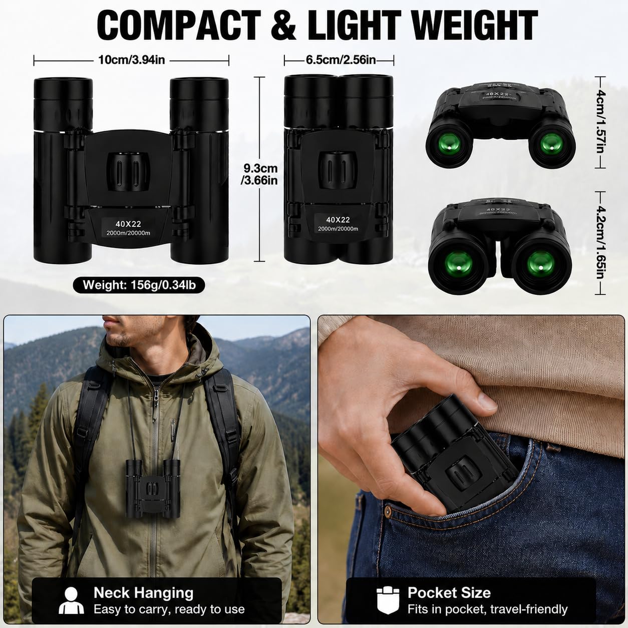 Articoli da Regalo Camping 40x22 HD Binocolo Potente 2000M Long Range Che Piega Il Mini BaK4 FMC Ottica per Gli Sport Outdoor di Viaggio per i Bambini