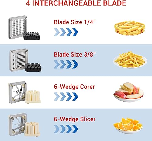 Miniatura 3 de GarveeHome Cortador comercial de papas fritas, picador de frutas y verduras con 4 cuchillas de repuesto, acero inoxidable, cortador de frutas para