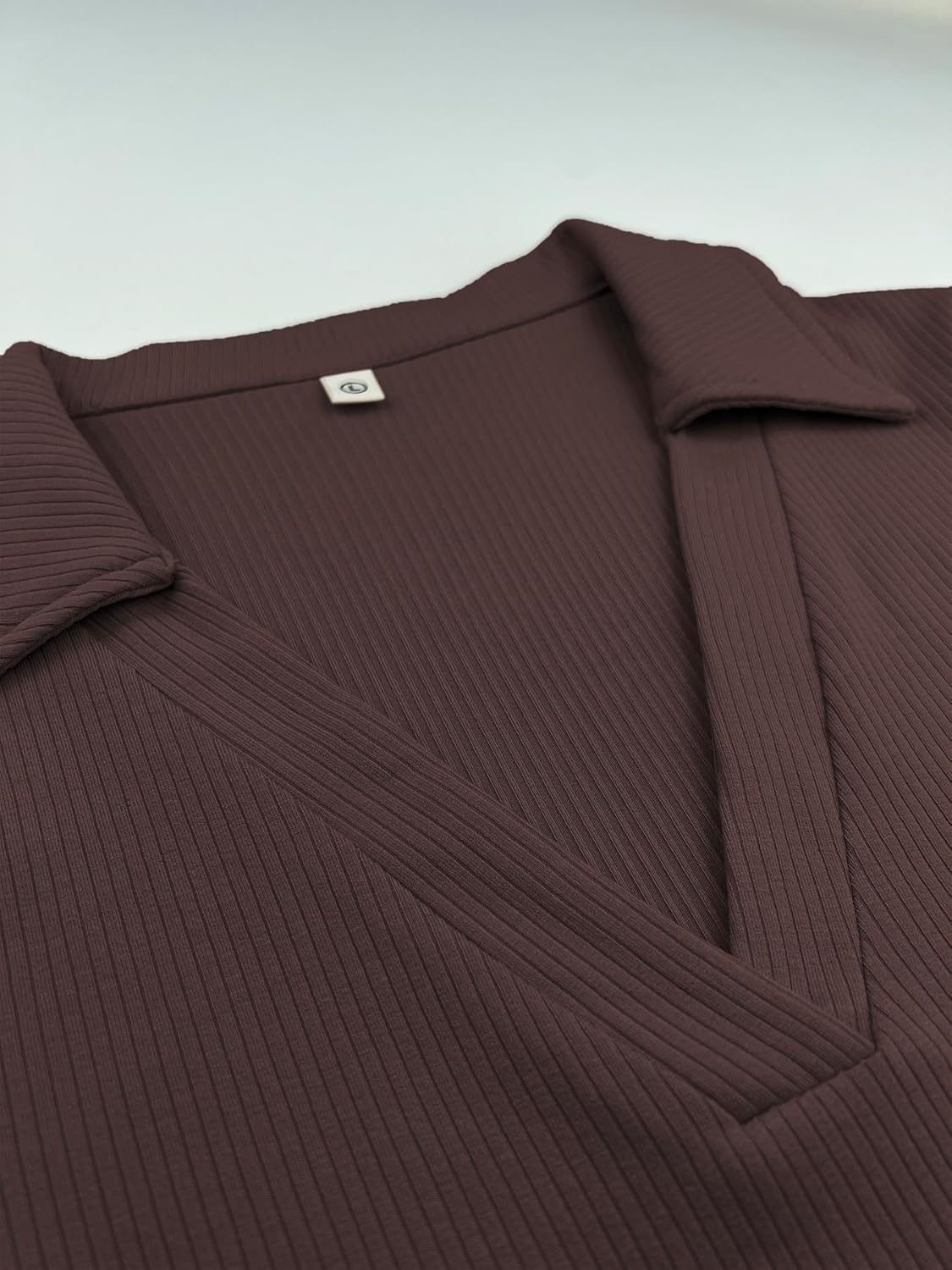 iGENJUN Womens Long Sleeve V Neck Polo Shirts Business Casual Collared Work Top Slim Fitted Basic 2024 Fall Shirt, Brown,M - Image 6