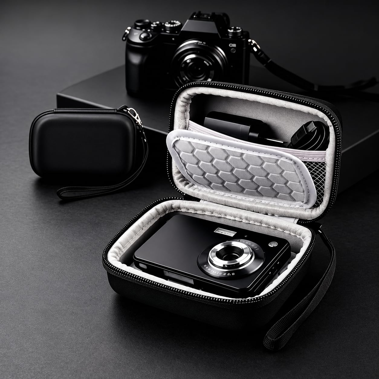 Camera Case, Digital Camera Case, SD Card Holder, Digital Cameras Accessories, Shockproof Waterproof Travel Carrying Bag for Canon Sony Nikon Kids Digital Cameras (Box Only)