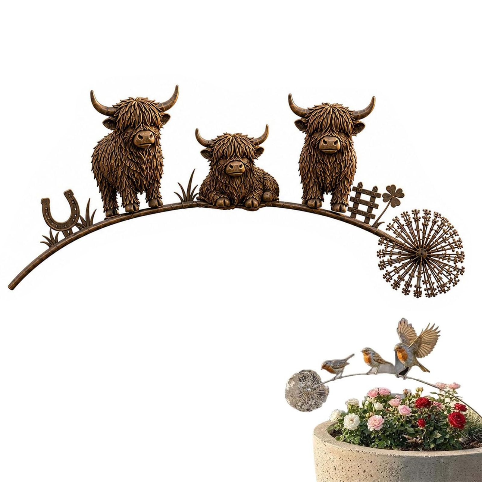 Szoziank Robin Garden Stake, Metal Robin Garden Ornament, Rustic Robin Bird Yard Art Decorations with Dandelion Accent, Metal Robins Bird Garden Sculpture, for Lawn Patio Flower Bed and Backyard