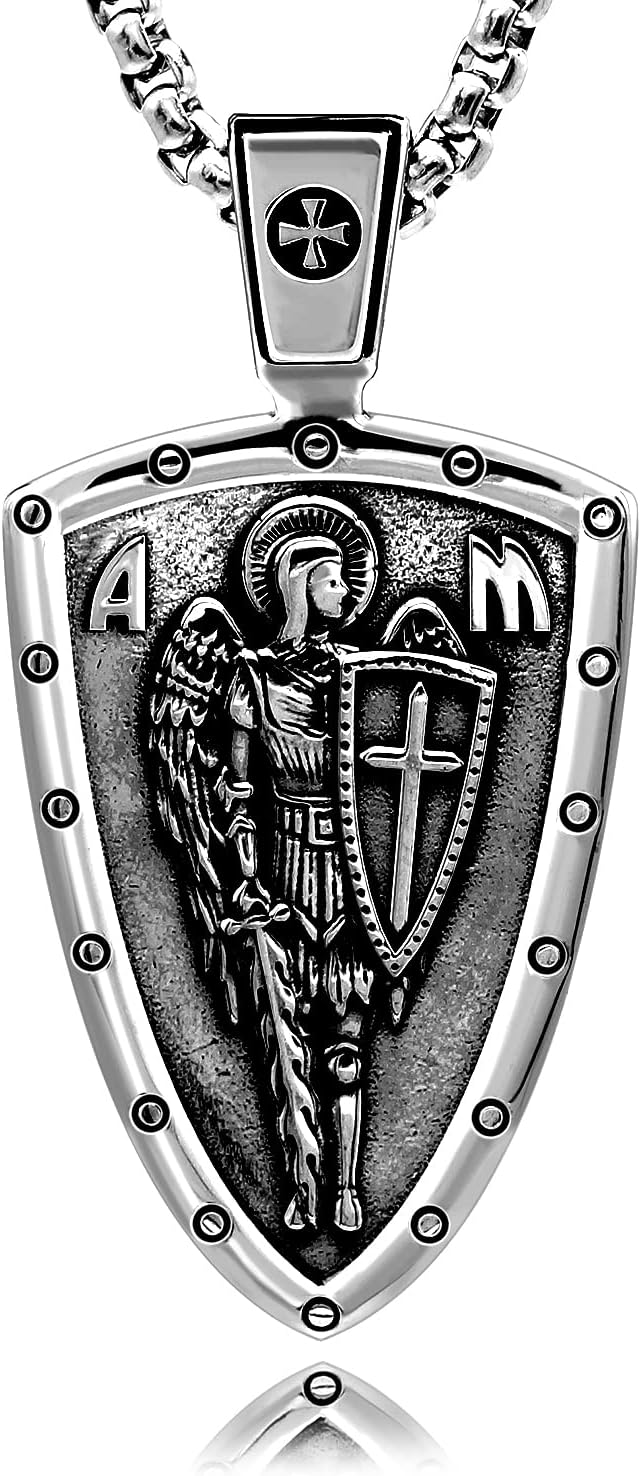 Best St. Michael Saint Archangel Shield Sword Cross Guardian Angel Pendant Necklace 925 Sterling Silver Medal Christian Sacramental + Velvet Pouch, Polishing Cloth, Gift Box