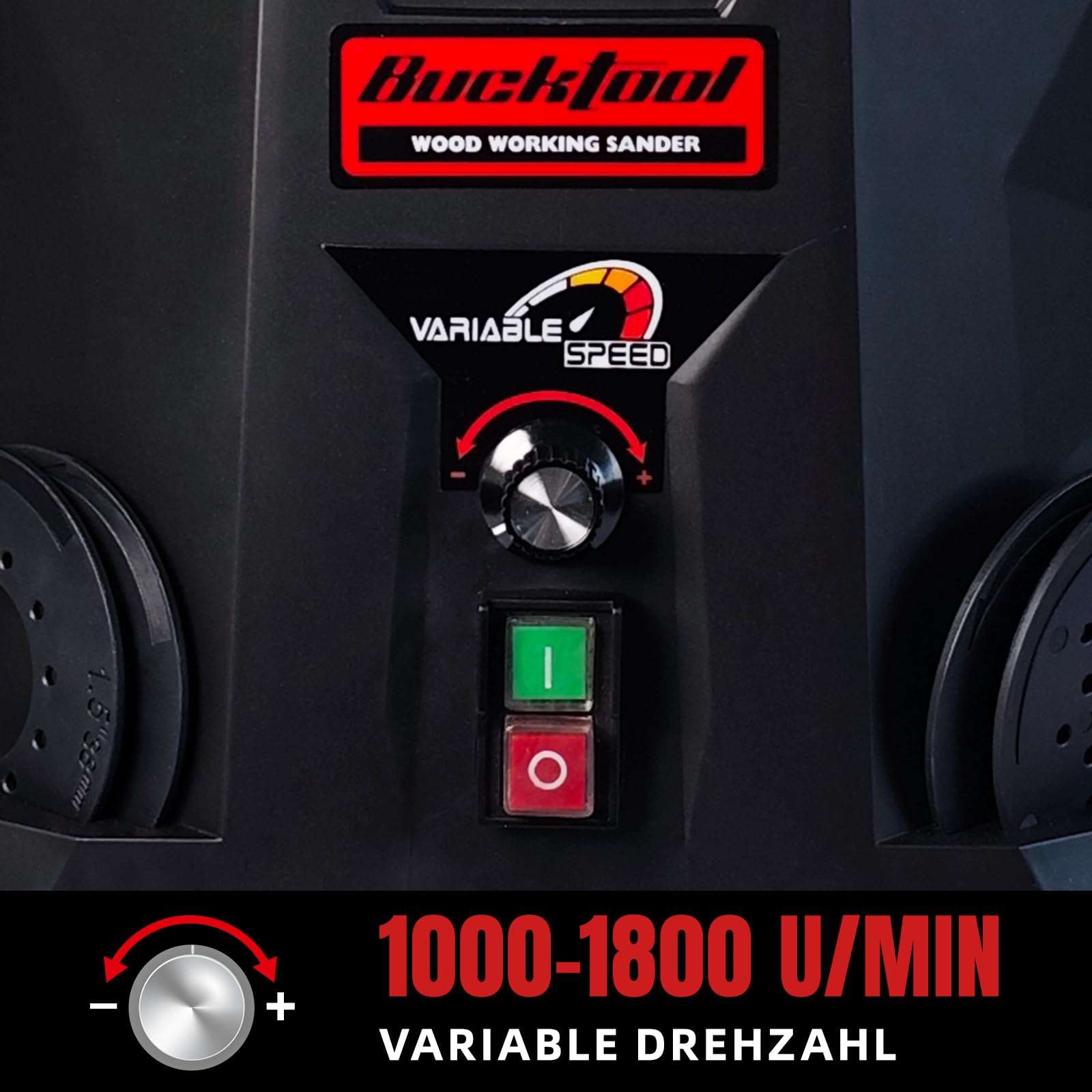 BUCKTOOL Amoladora de husillo de 450 W, lijadora oscilante de husillo | 1000-1800 rpm de velocidad variable, 6 manguitos de lijado, oscilación de 16 mm y extracción de polvo para bordes y contornos
