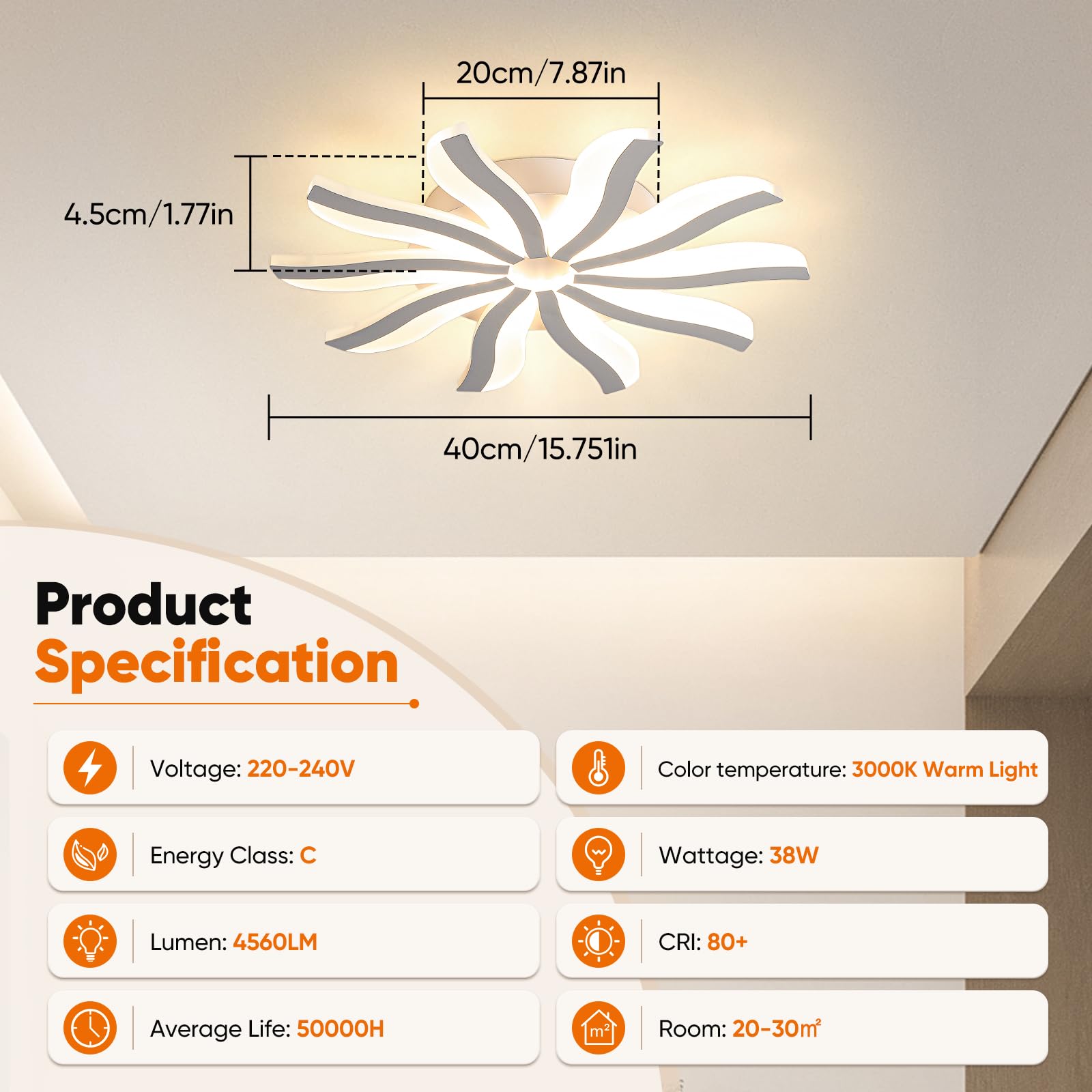 Plafonnier LED Moderne 3000K Lampe de Plafond Blanc 4812569