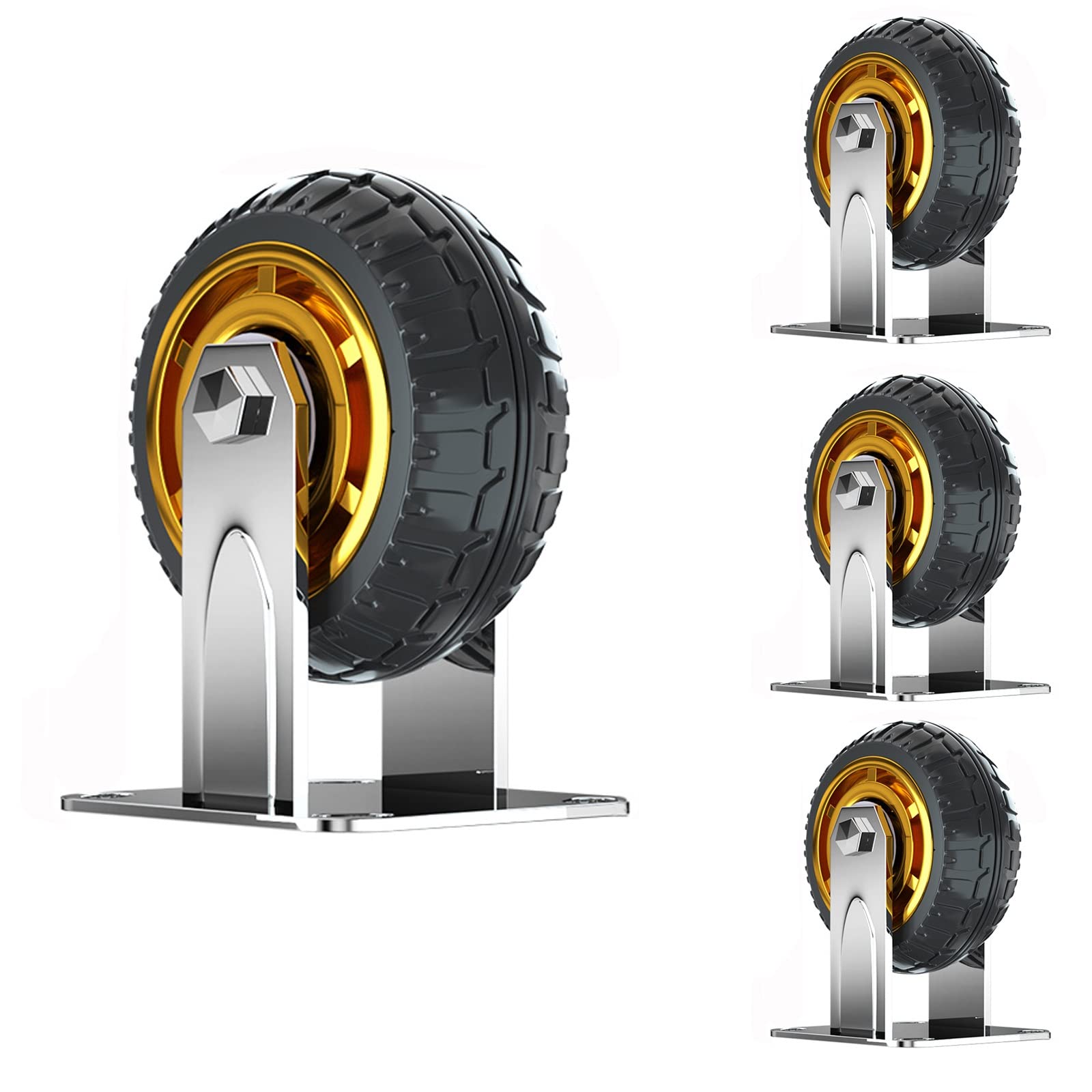 MXXQRHF Set of 4 Heavy Duty 8" Solid Rubber Swivel Wheels Mute Casters with Brake PunctureProof Industrial Plate Casters for Equipment and Furniture Durable Rolling Solution