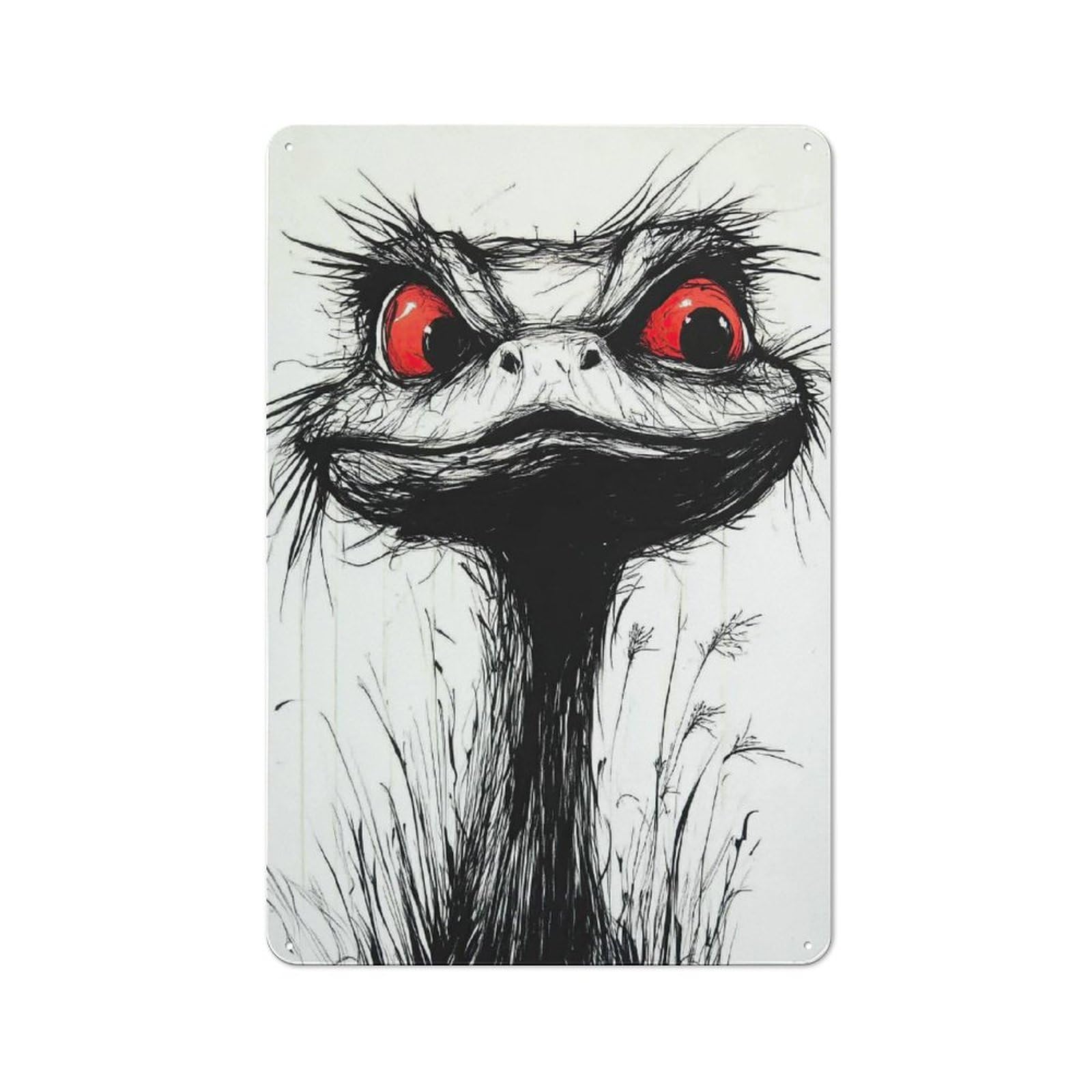Junmoney Style-2 Retro-Style Metal Sign 30X20cm Featuring Ostrich With Red Eyes For Garage Wall, For Vintage Wall Decor Fans, For Metal Sign Collectors