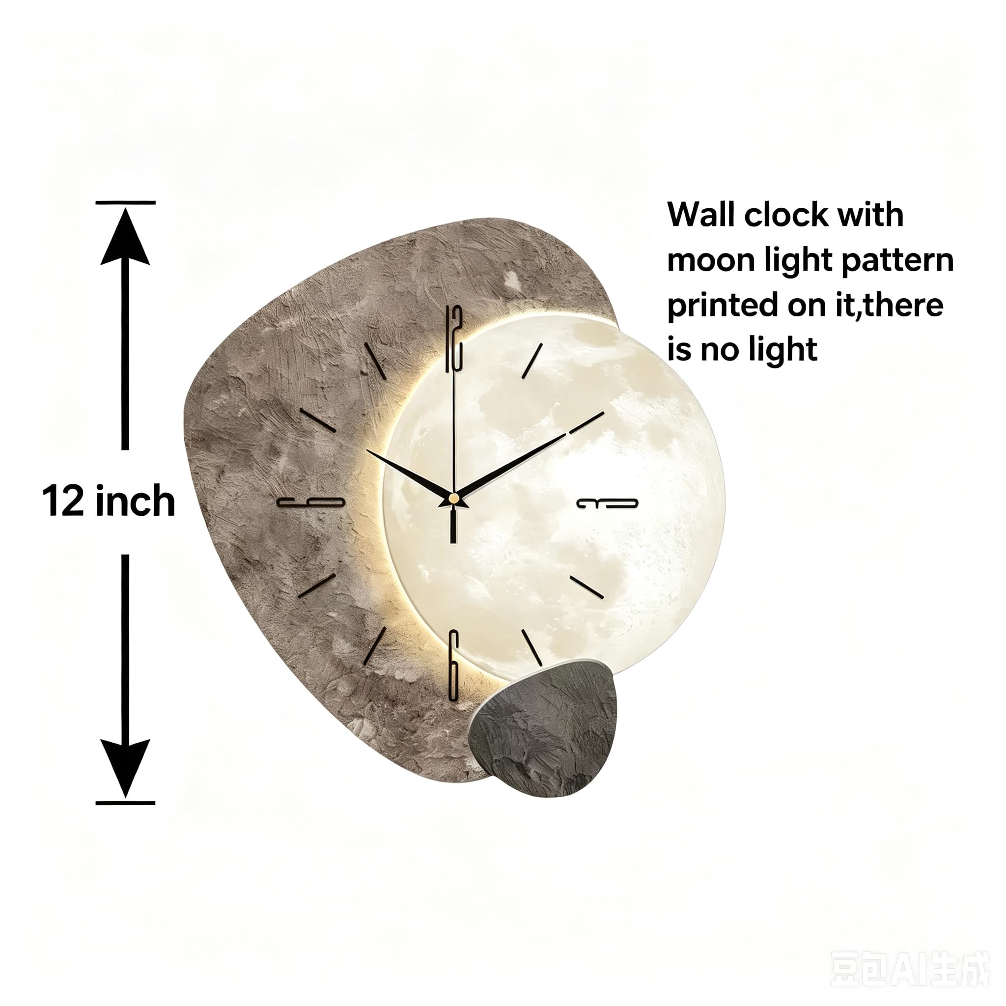 Reloj de pared de madera con diseño de luna silenciosa de 12 pulgadas, sin tictac, plano 2D, funciona con pilas