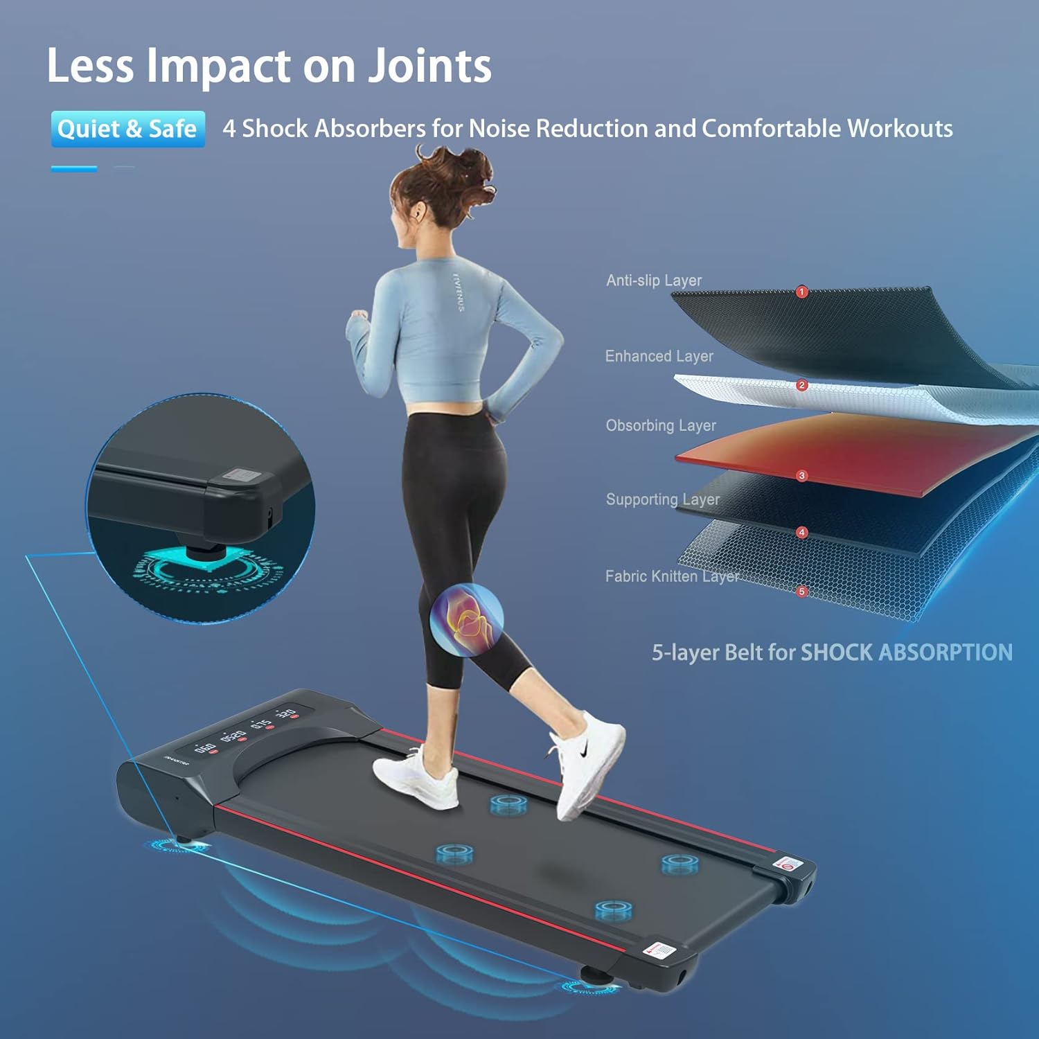 GOWE Under Desk Treadmill Machine 300 LB Capacity Walking Pad for Home Office