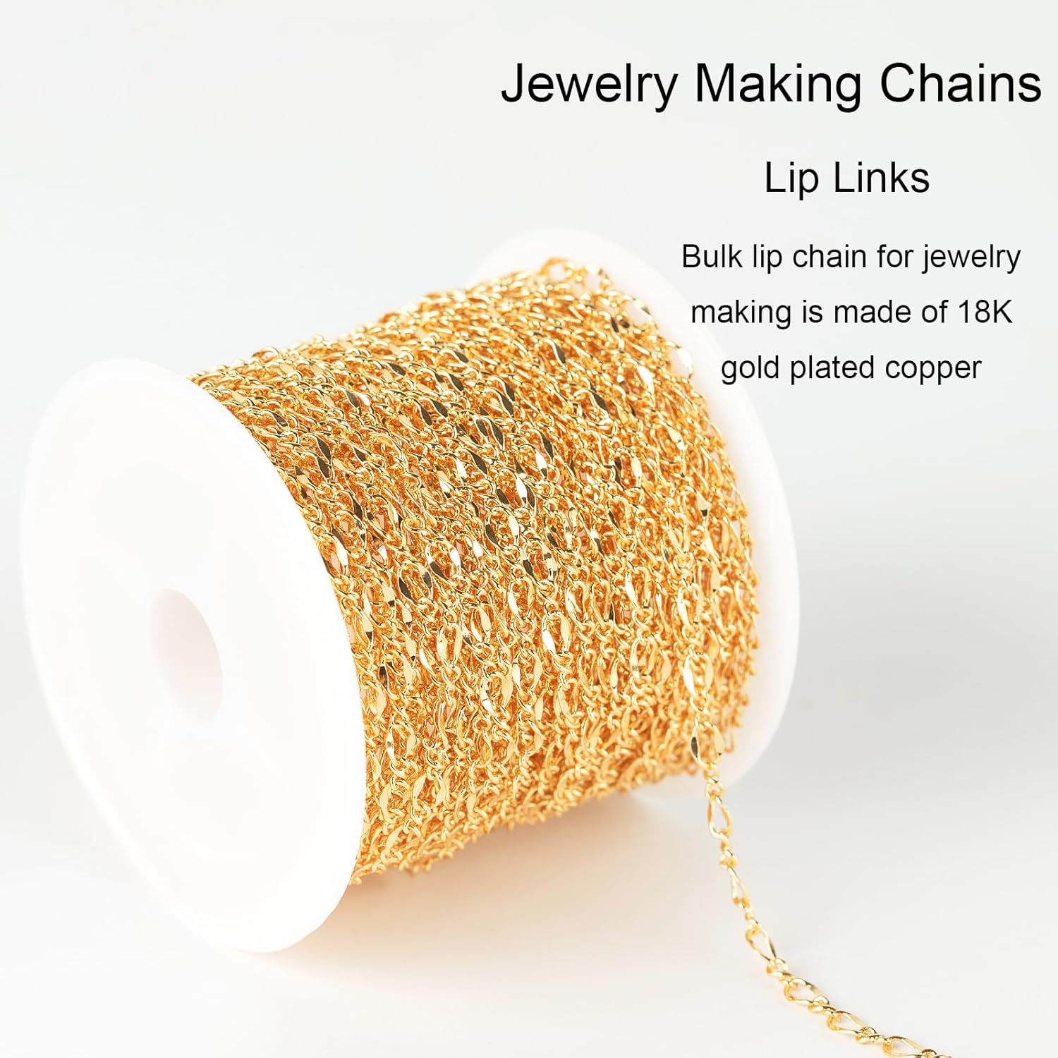 Jabogrii 32.8 Feet Lip Jewelry Making Chains Bulk 18K Gold Plated Brass Chain for Jewelry Making DIY Craft Chain Roll - Image 3