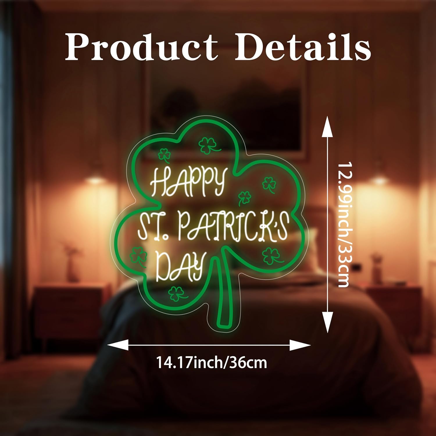 Happy St Patrick's Day Neon Sign, Lucky Clover LED Light Up Sign, St Patricks Day Decorations for Home, Office, Indoor, Shamrock Decoration, Saint Patrick Day Decor