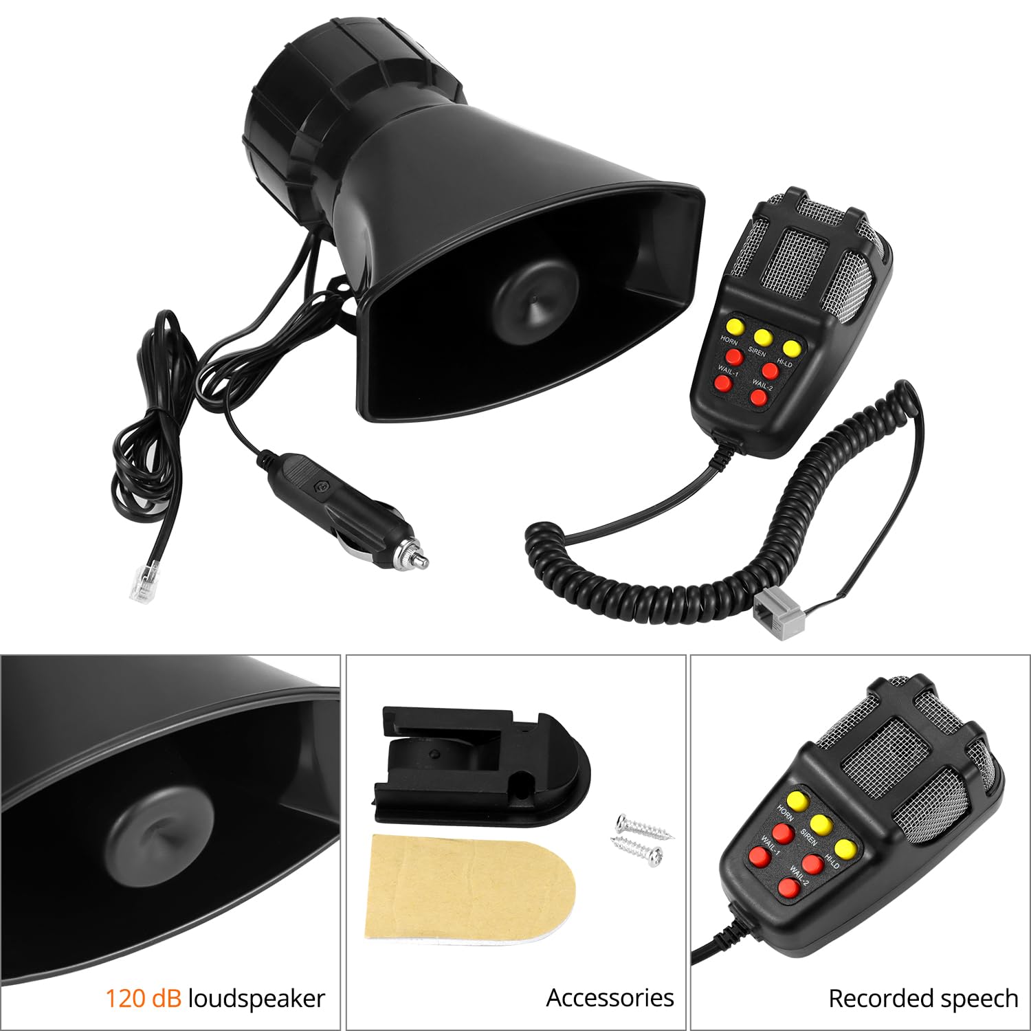 QWORK® Clacson per auto da 120 dB, 7 toni, facile collegamento tramite accendisigari, impermeabile per camion, veicoli, barche a 12V