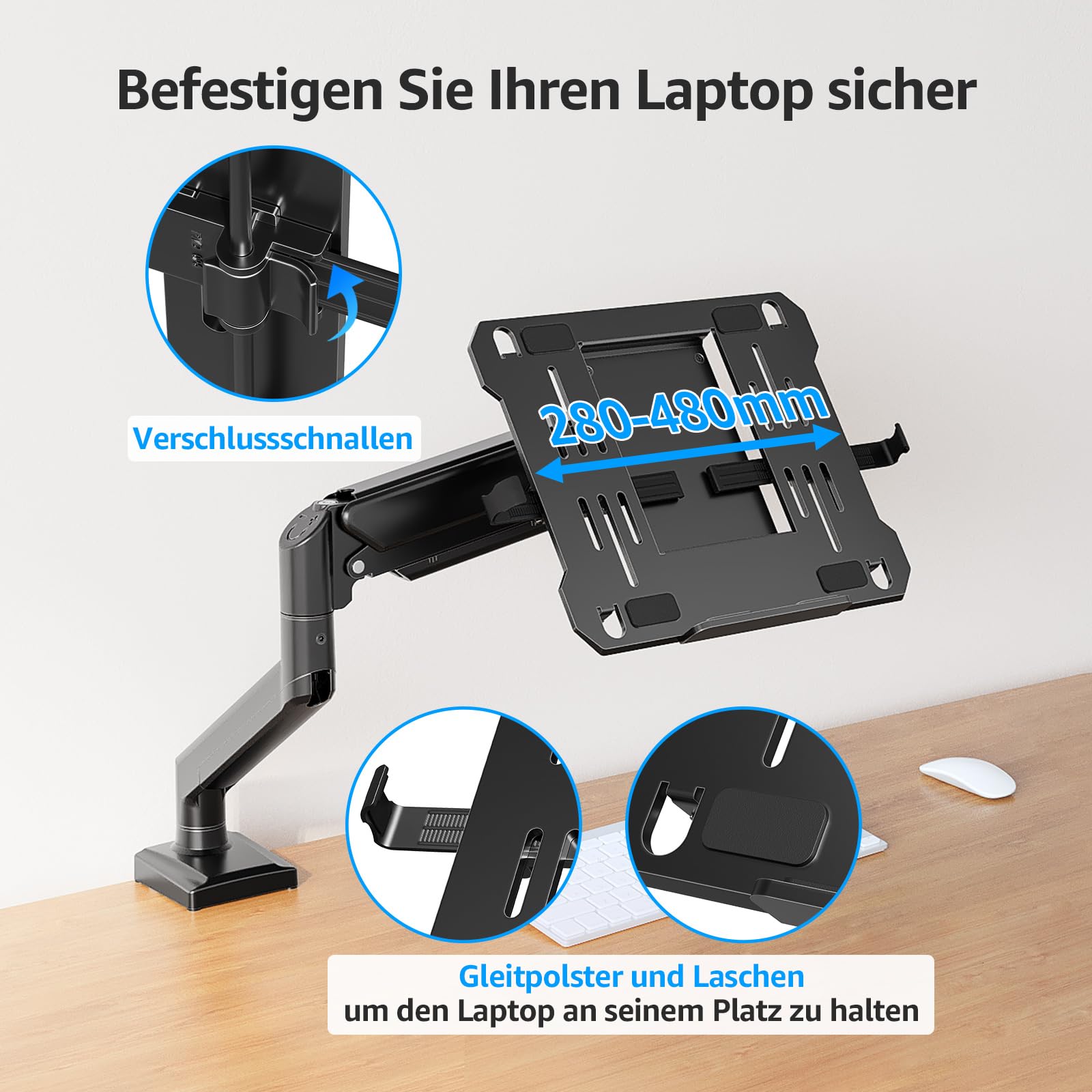 MOUNTUP Monitor Halterung mit Laptopablage, 2 in 1 verstellbare Laptop Armhalterung für 14-17 Zoll-Notebooks und 32 Zoll-Monitore, für bis zu 10 kg, EU3717