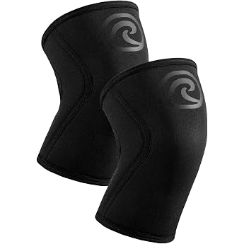 Rehband Knee Support for Strength Sports & Fitness - Knee Support 7mm Neoprene Flexible and Non-Slip Knee Sleeve for Men and Women Color Carbon/Black 1 Pair Size L