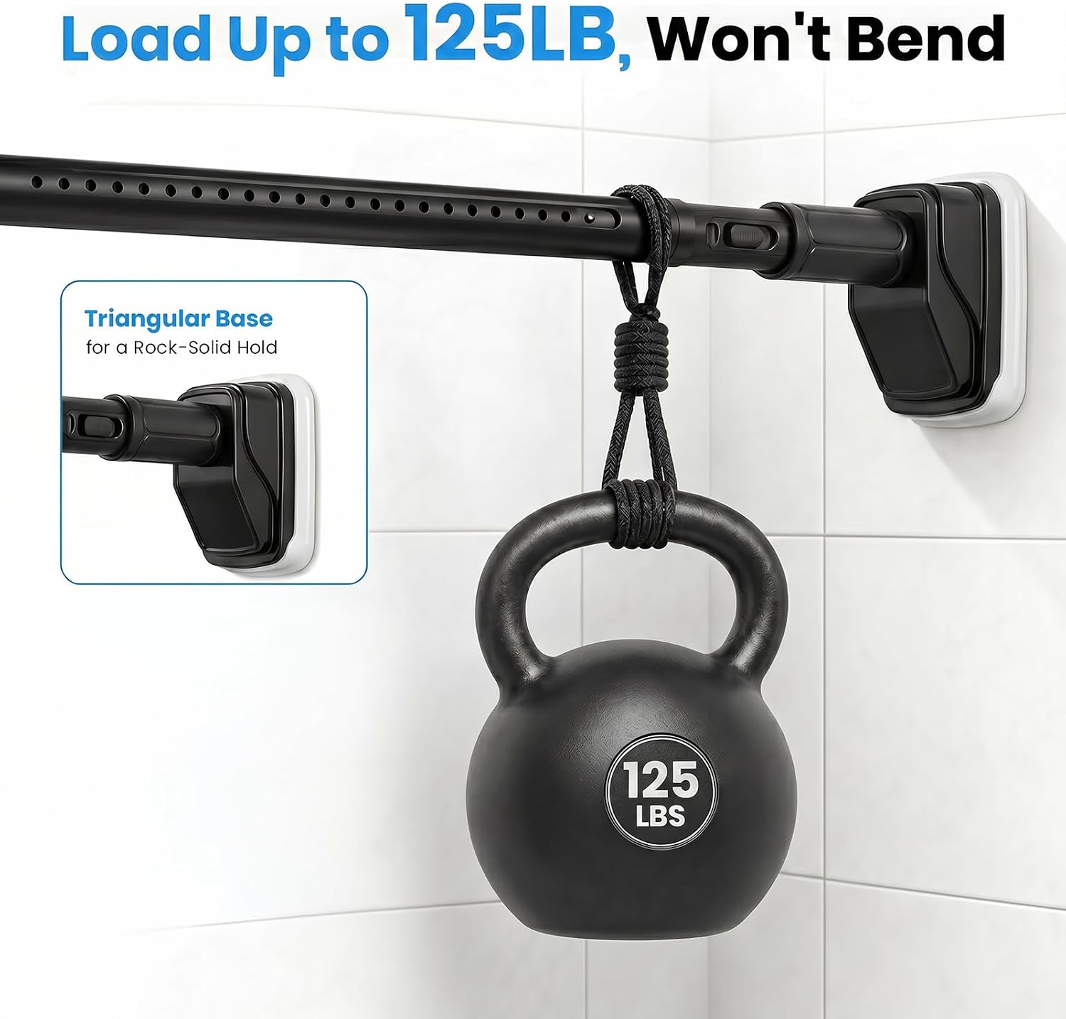 Black Heavy Duty Tension Rod, 41-102in No Drill Punch Free Telescoping Shower Curtain Rod, 1.26 Inch Thick Rustproof Stretch Rod for Bathroom, Window, Courtyard & Outdoor Use (black, 41-102in)