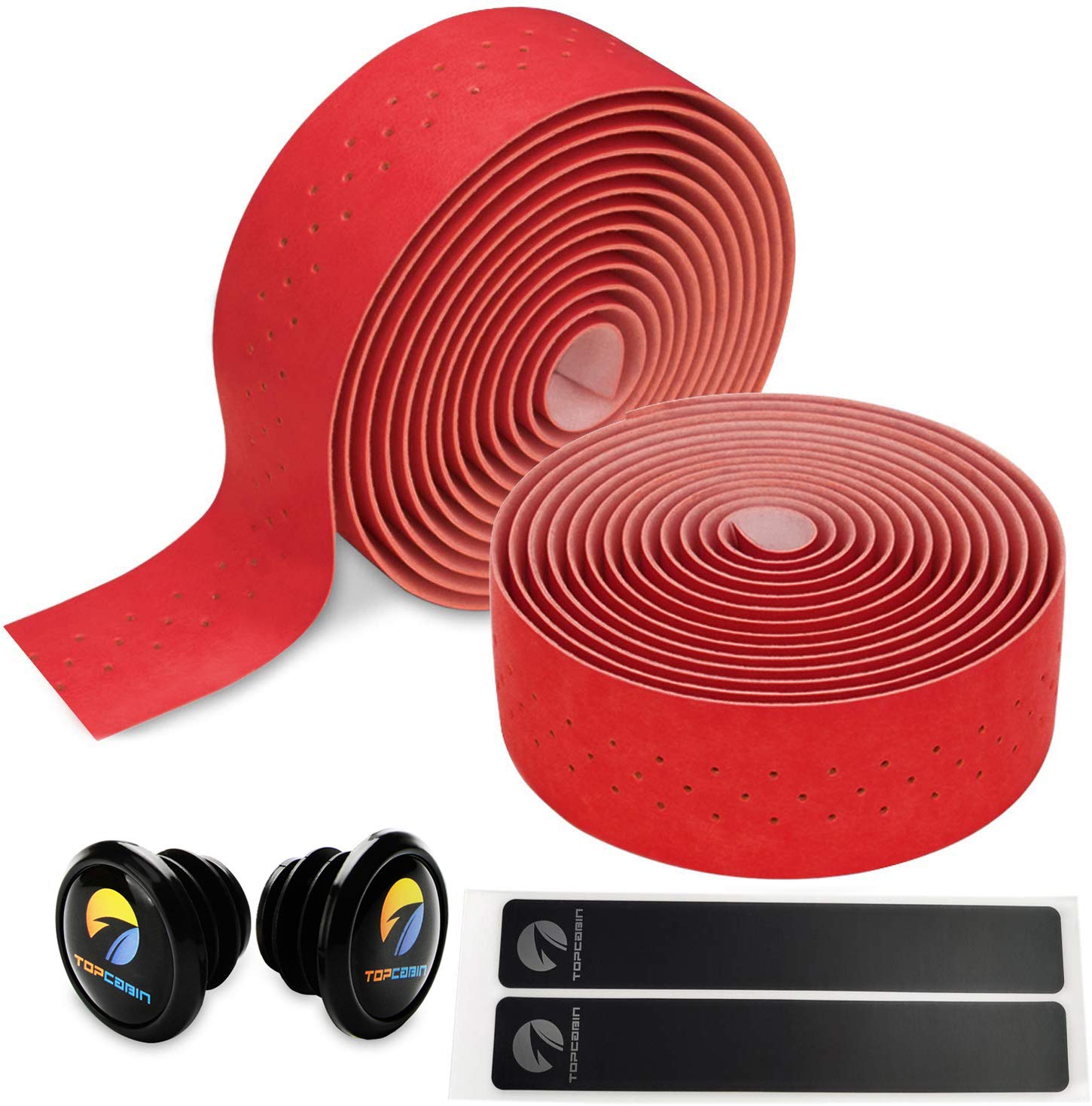 TOPCABIN® Camouflage Series Comfort Gel Road Bike Handlebar Tape Bike Bar Tape with Reflective Bar Plugs (Red(PU a Pair))