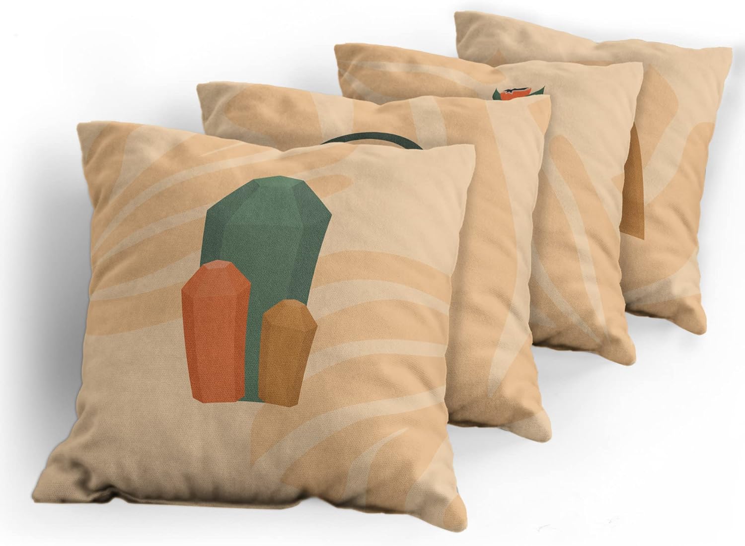 Ambesonne Modern Throw Pillow Cushion Case Pack of 4, Bohemian Terracotta Style Ornaments Vases Gemstones Ladders Rainbow, Modern Accent Double-Sided Printing, 20" x 12", Ecru Salmon Hunter Green