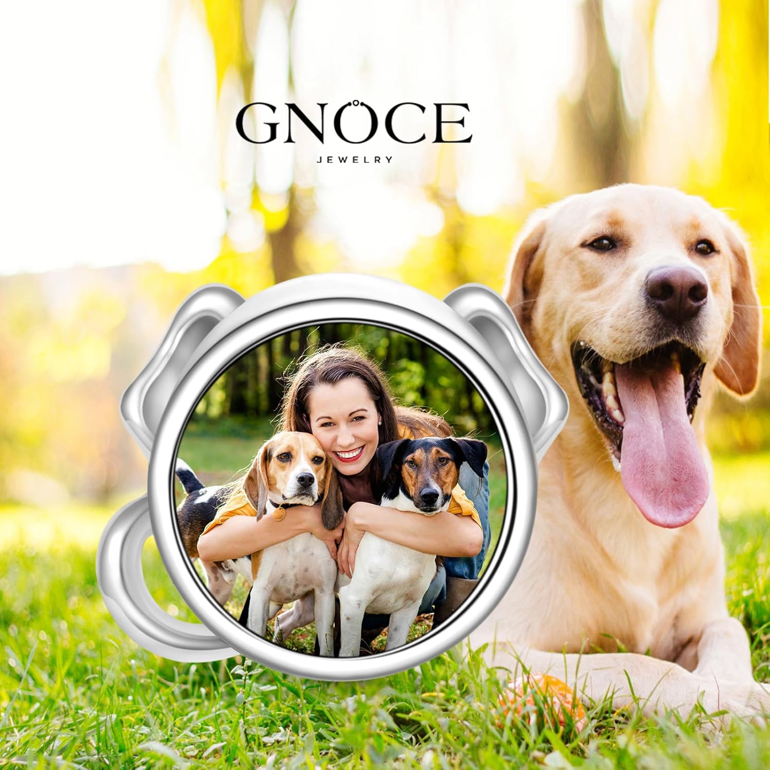 GNOCE Dog Mom Personalized Animals Photo Charm, S925 Sterling Silver Charm Fit Bracelet/Necklace(Pet)