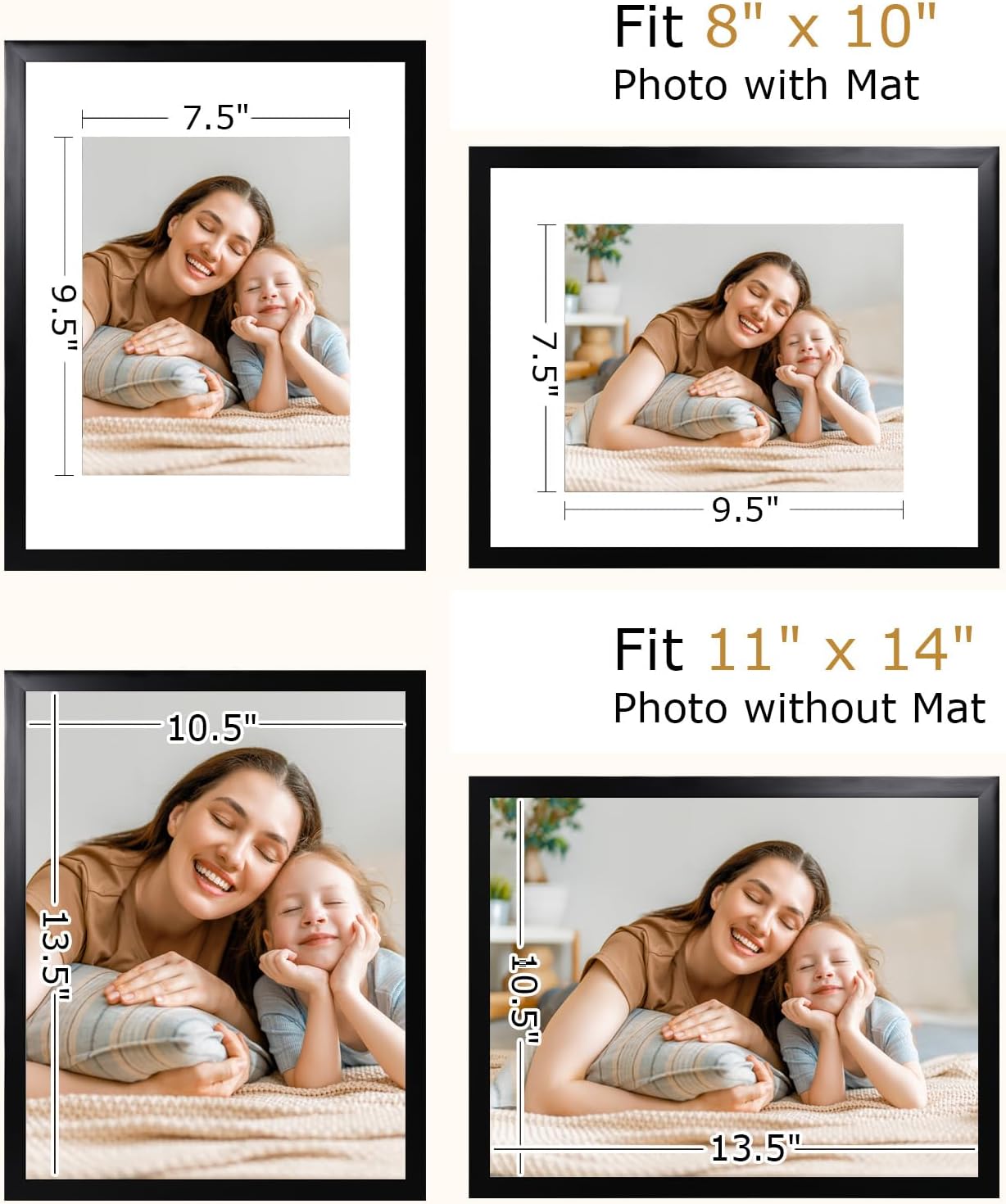 brisafe 11x14 Picture Frames Set of 6, Display Pictures 8x10 with Mat or 11x14 without Mat, Gallery Photo Frames for Wall, Black