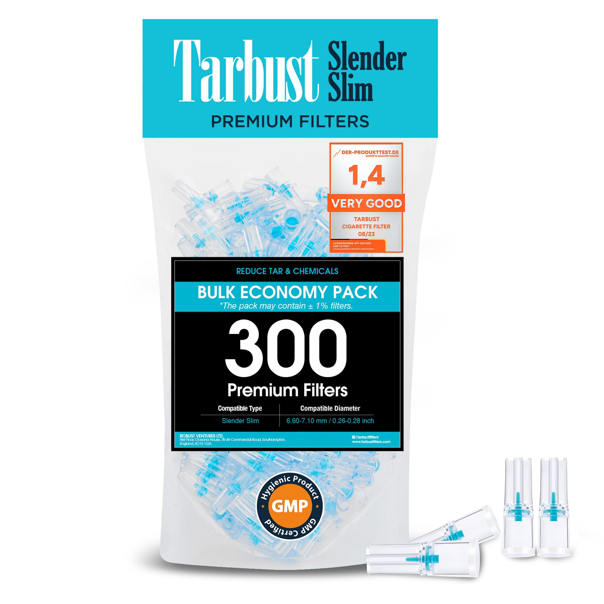 Tarbust Slender 300 Cigarette Filters That Remove Tar and Chemicals, Reusable Filter Tips, Tar Blockers, Smart Filters for Cigarettes Tips, for Slender Size