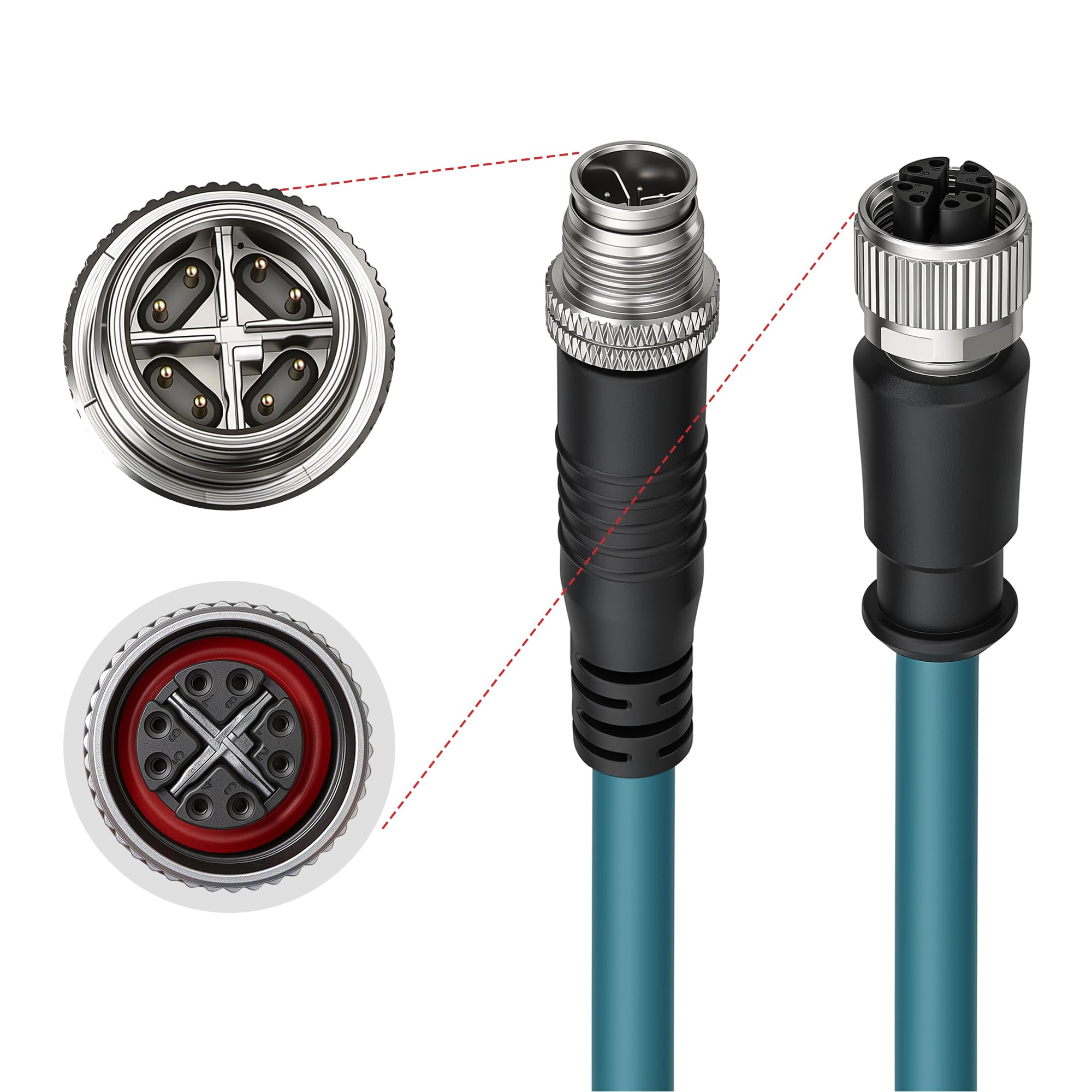 Câble Ethernet Eonvic M12 mâle-Femelle à 8 Positions, X-Code Cat7e, hautement Flexible, blindé et étanche, pour réseaux Gigabit Ethernet industriels et caméras industrielles Cognex (Bleu, 50 m)