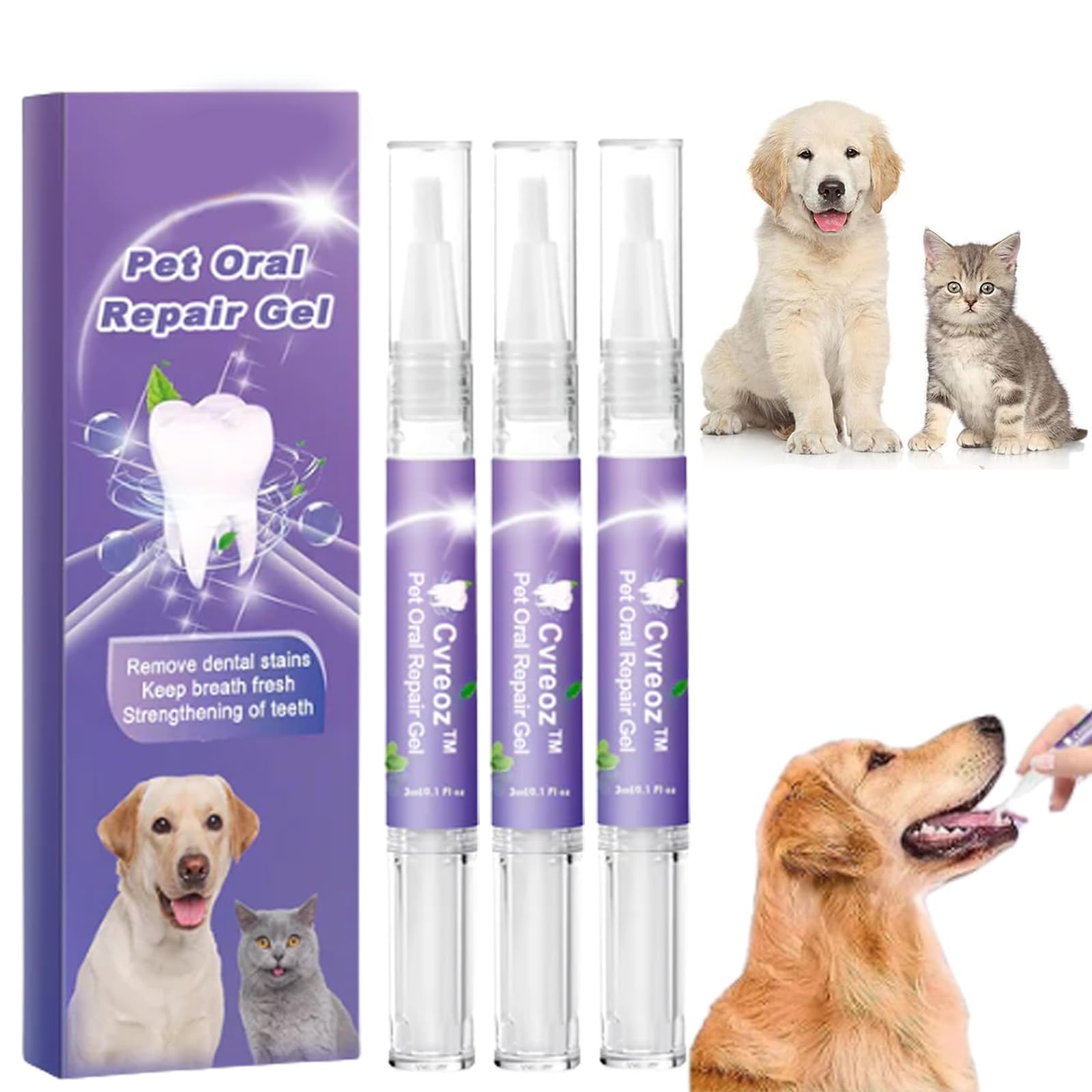 Cvreoz Pet Oral Repair Gel Pet Teeth Whitening Pen Eliminates Bad Breath Targets Tartar No Brushing Required