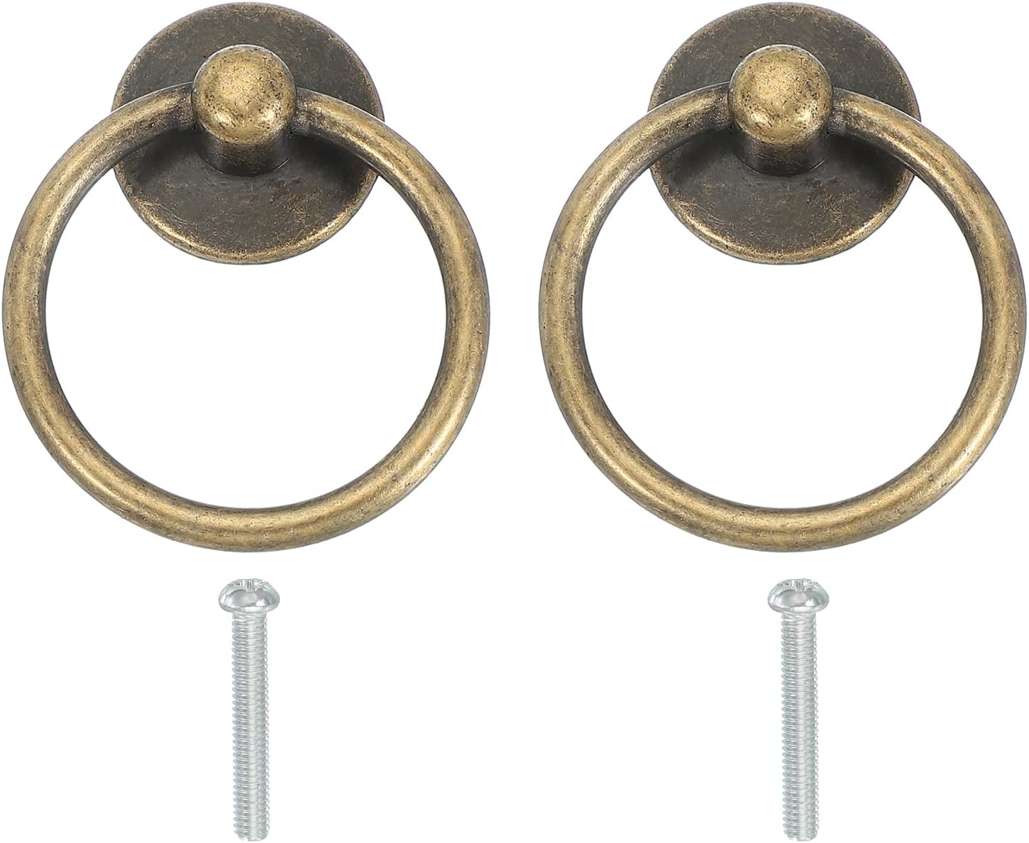 PATIKIL Single Hole Ring Pull 2.13x1.73, 2 Pcs Drawer Handles with Screws for Cabinet Wooden Box Case Wardrobe Cupboard Dresser Furniture Hardware, Bronze Tone