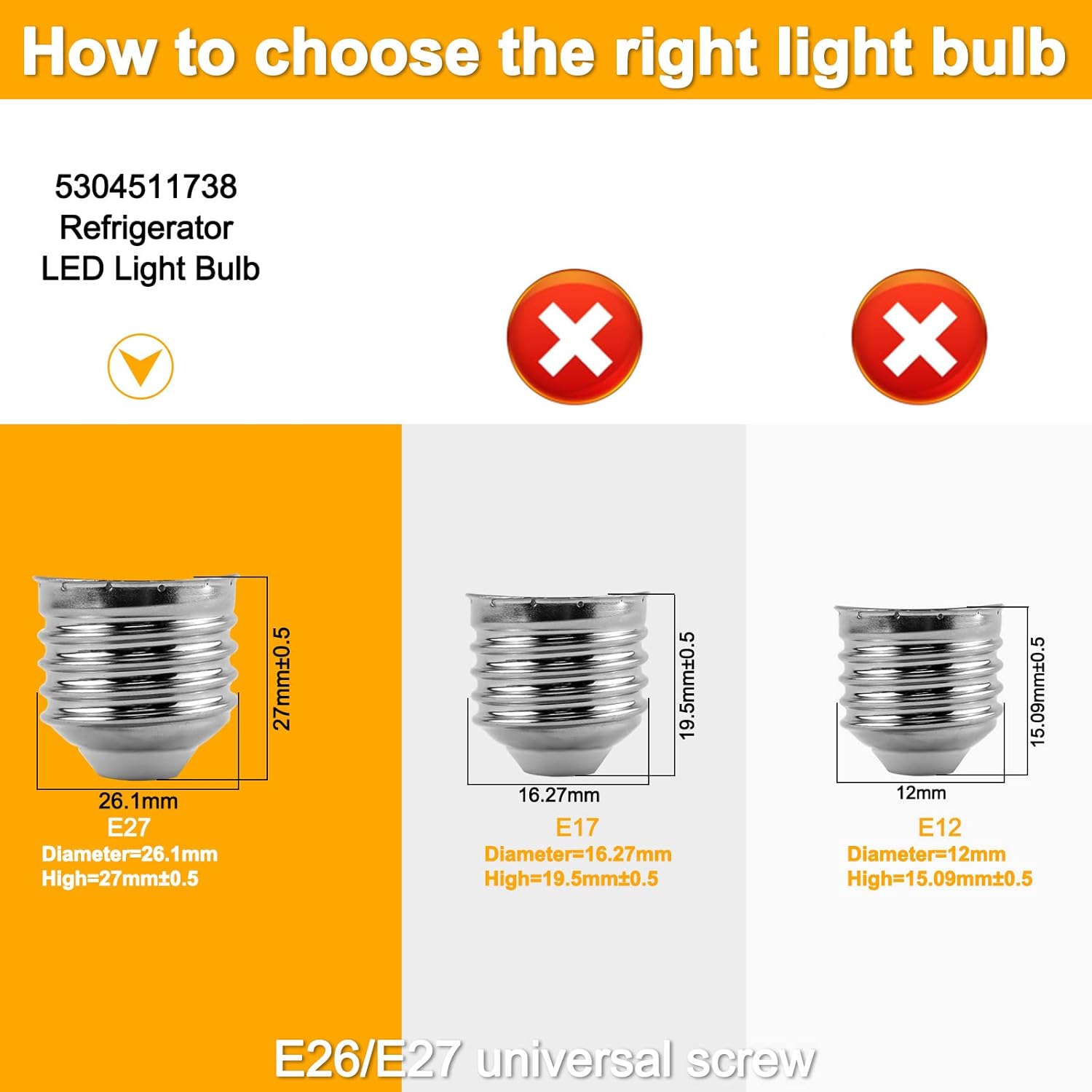 5304511738 KEL3418L LED Refrigerator Light Bulb 3.5W - Replaces KEID34L 4584444, AP6278388, PS12364857 Fridge Freezer White Bulb (85V to 265V, Pack of 2) | Upgrade by PANDEELS