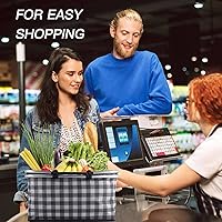 Vista 5 de Cesta de picnic aislada, bolsa enfriadora plegable, cesta de comestibles de 32 litros con tapa, 2 asas resistentes, cesta de almacenamiento