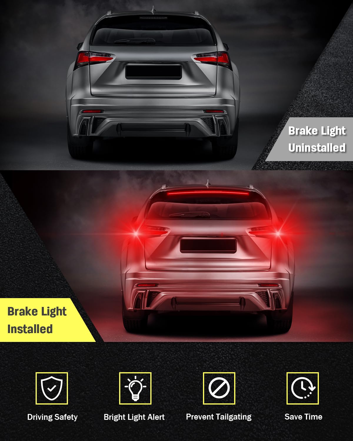 Defvnsy 1- Set 100 cm (39,4 ") 12V super brillante flessibile rosso auto luce di stop a LED aggiuntiva terza luce di stop per auto con indicatore di direzione di guida spia di arresto