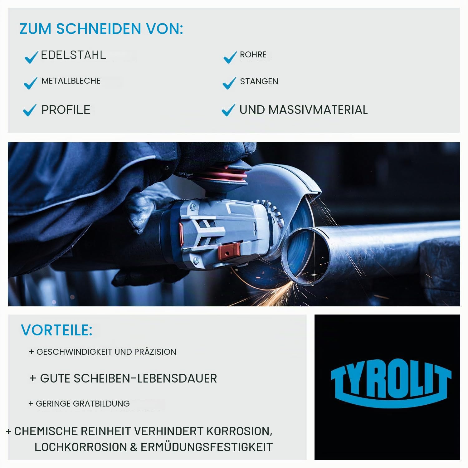 Tyrolit Superdünne Trennscheiben für Edelstahl, 125 x 1,0 x 22,23 mm, 25 Stück