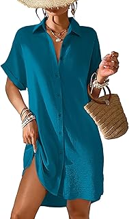Damen Strandkleid Bikini Cover Up Sommer Strandbluse Strandhemd V-Ausschnitt Strandponcho Bademode Strand Vertuschen Shirt