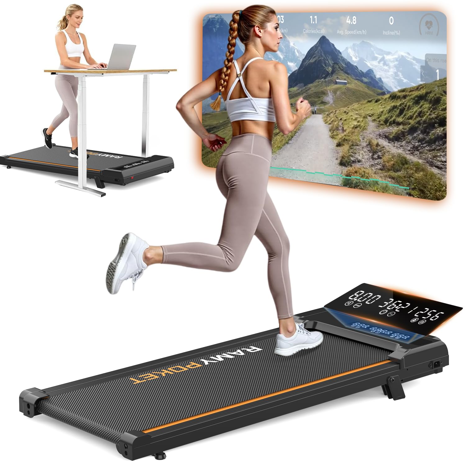 RAMYPOKET Walking Pad With Incline 9%, App Control 2.5HP 1-8KM/H — image 1