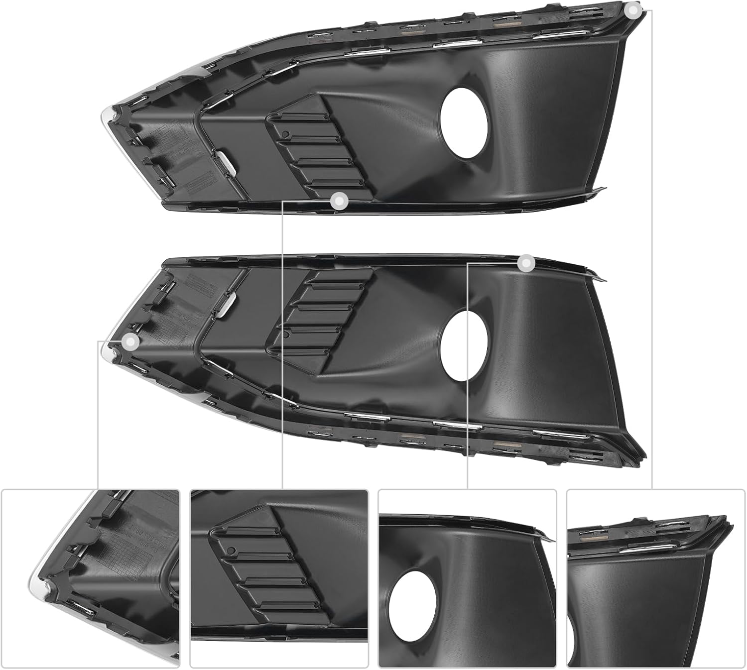 Fog Light Grille Covers Replacement for 2020-2022 Audi A4, Black/Silver ABS Direct Fit Bumper Trim Set, 8WD807681L 8WD807682L