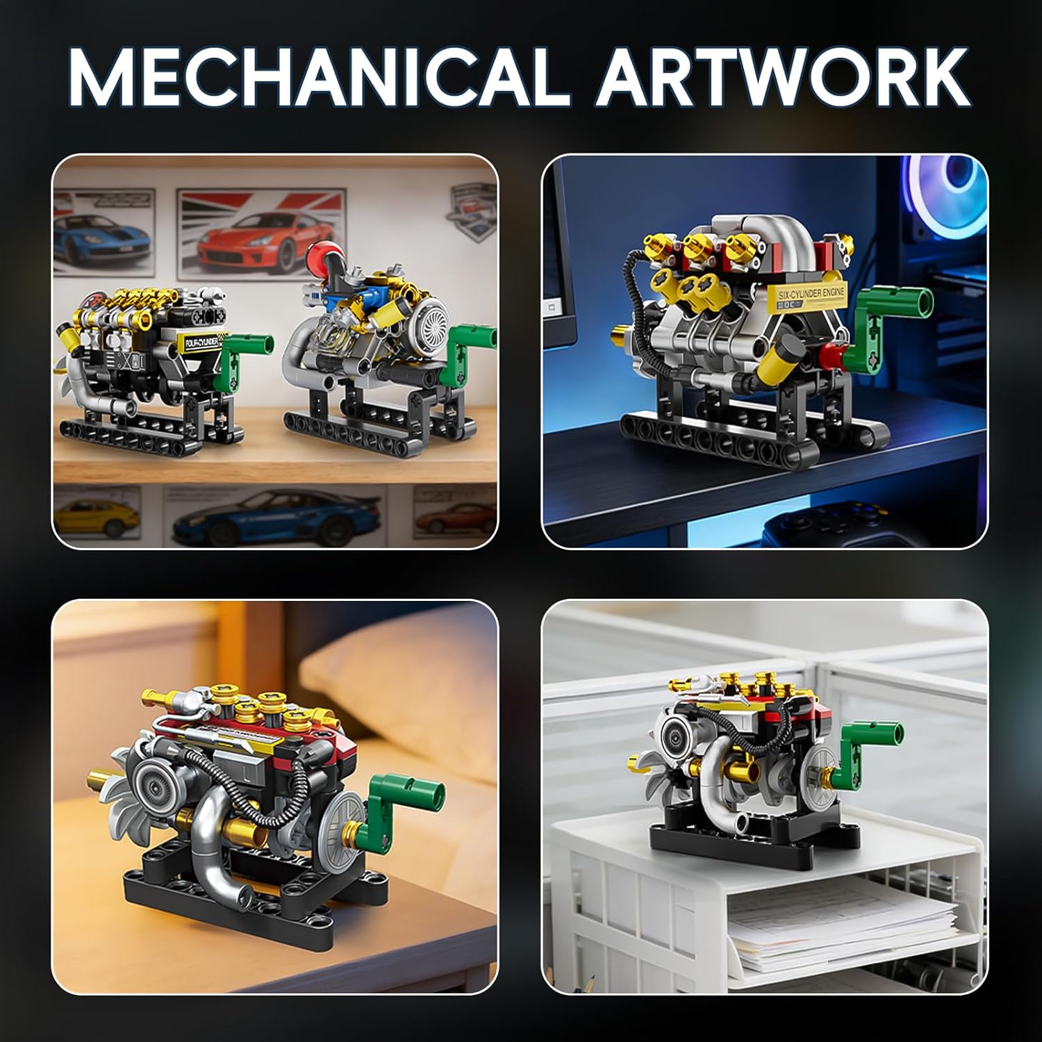 HJPLPXH Model Engine Kit for Adults Mini V8 Build Set STEM Mini Block Motor Model Small Engine Build Kit Desktop Mechanical Display for Car Lovers Hobbyists Collectors