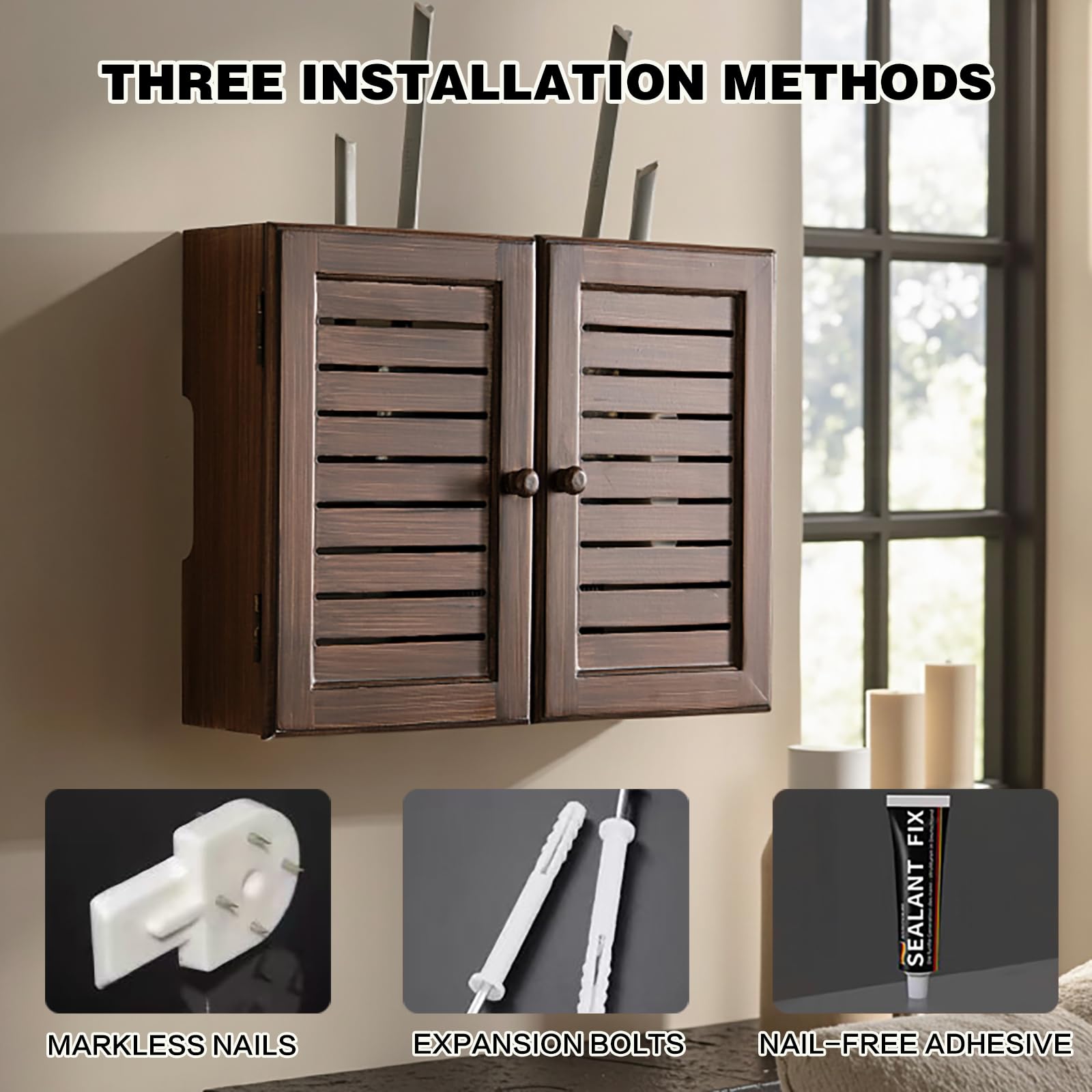 Armoire de rangement murale en bois pour routeur WiFi - Modem décoratif et boîte à câbles - Forte capacité de charge - Design rétro pour la maison et le bureau - 47 x 28 x 9,5 cm