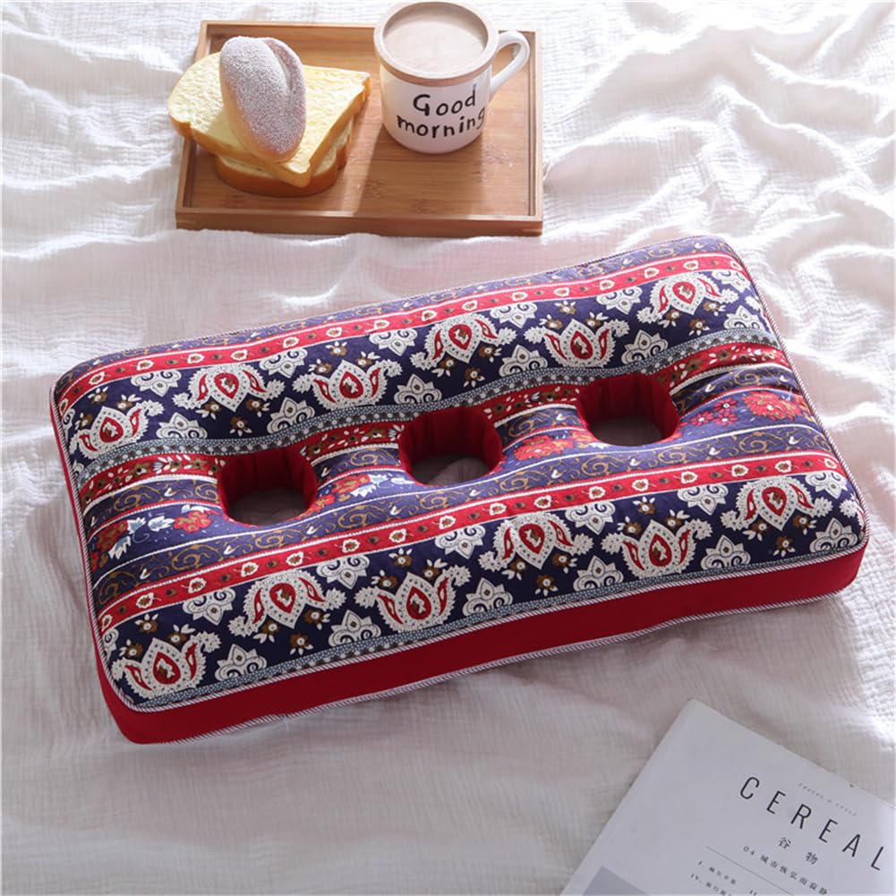 N/A Three-Hole Ear Pillow, Side Sleeping Pillow, Ear Protection Pillow Buckwheat Shell Pillow Core, Hollow Pillows for Ear Pain And Sore Ears,E