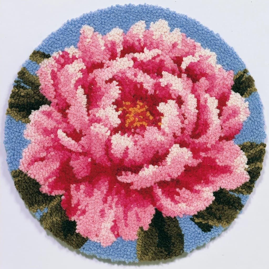 AMBATTERY Round Latch Hook Kits Pre-Printed Rug,Peony Flowers
