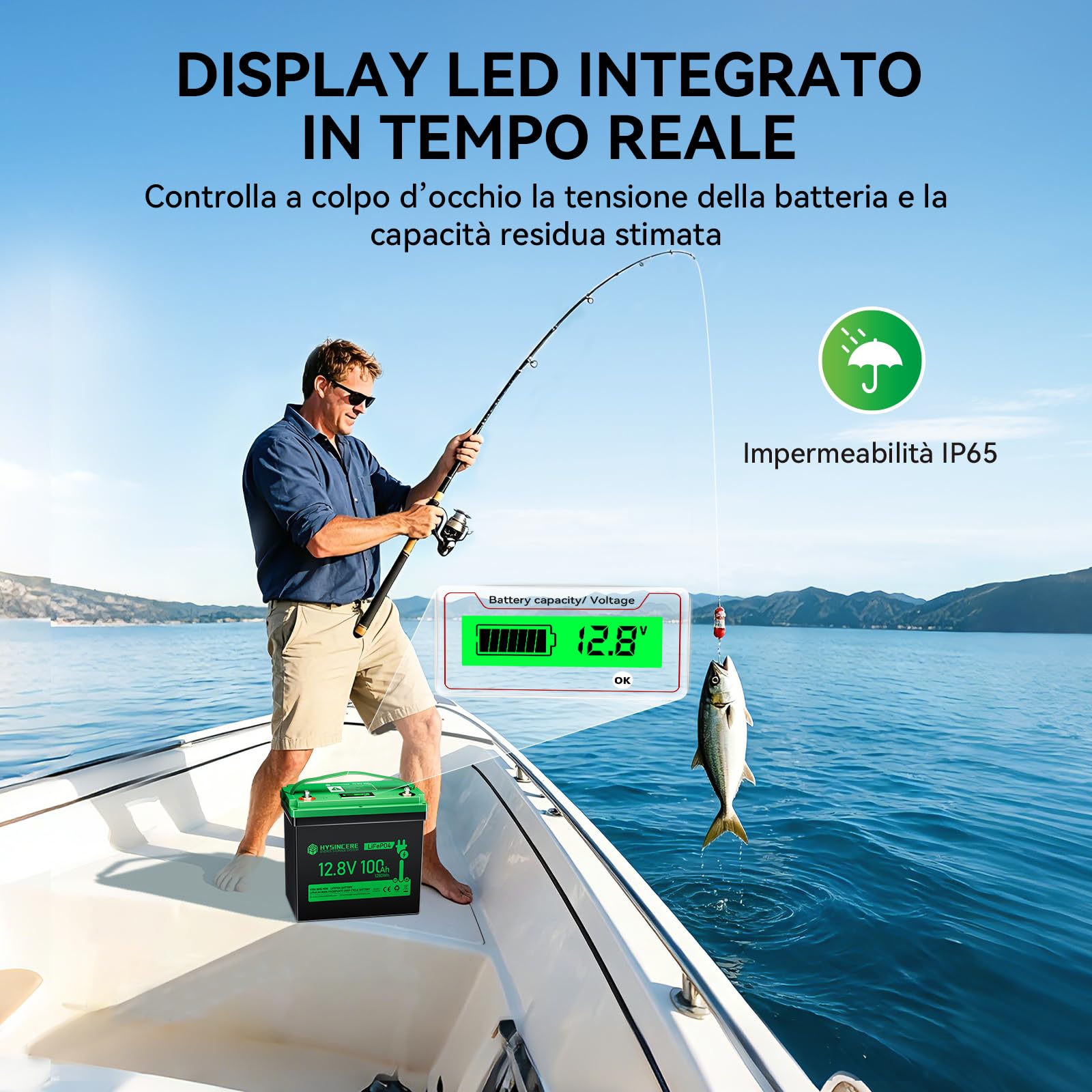 12 V, 100 Ah LiFePO4 MINI Batteria al Litio con LED, Massimo 15000 Cicli e BMS Intelligente da 100 A, Accumulatore a Ciclo Profondo da 12 Volt 1280 Wh Ricaricabile per Camper, Campeggio