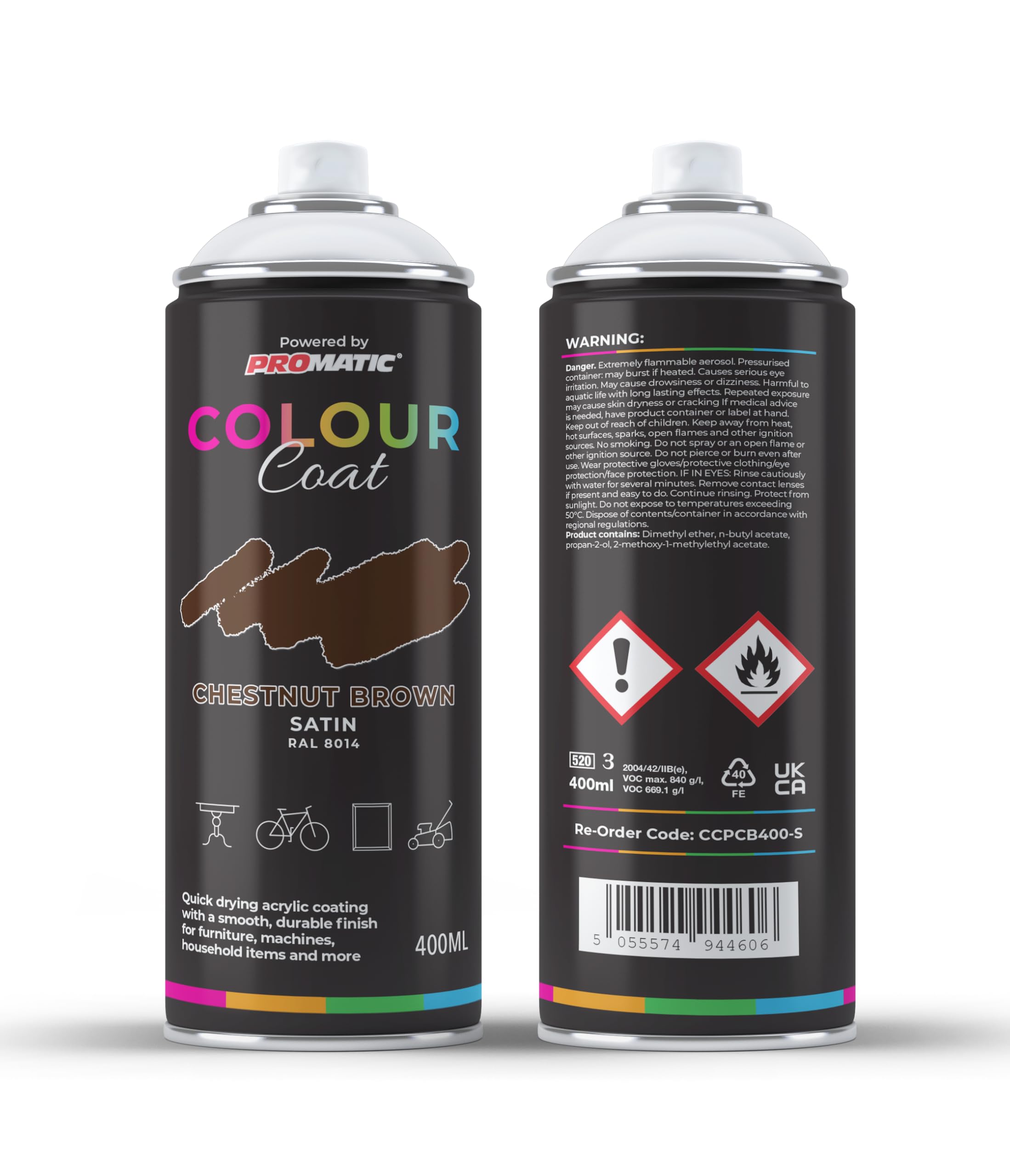 Promatic Colour Coat Chestnut Brown Ral 8014 Satin 1K Acrylic Paint 400Ml from B&Q