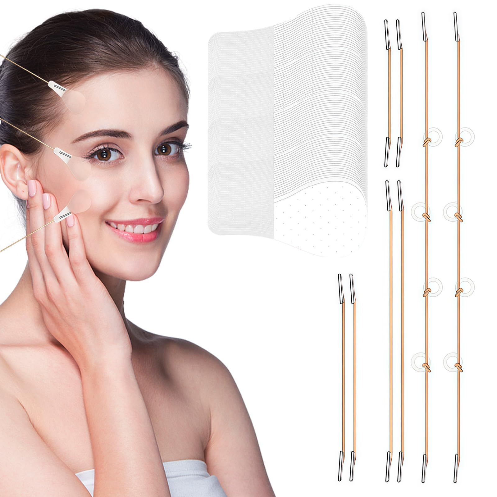 80 Pezzi Face Lift Tape Invisible, Cerotti Lifting Viso con Tiranti Regolabili, Adesivi Lift Viso Trasparenti Impermeabili, Effetto Lifting Istantaneo per Trucco Quotidiano VisoCollo