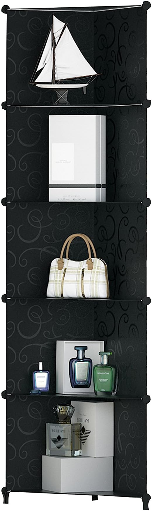 DIY Plastic Wardrobe Portable Clothes Storage Organiser Closet With Translucent Doors Storage Unit(5 Tier Corner Piece)
