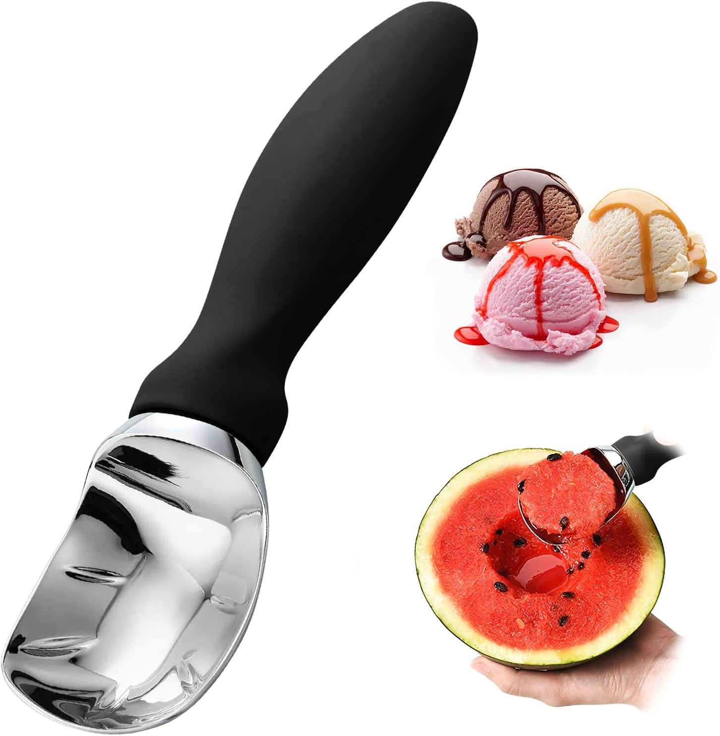 7.4 In/19cm Thickening Ice Cream Scoop,Kitchen Heavy Duty Metal Icecream Scoop for Gelato Sorbet Melon Frozen Yogurt (black)